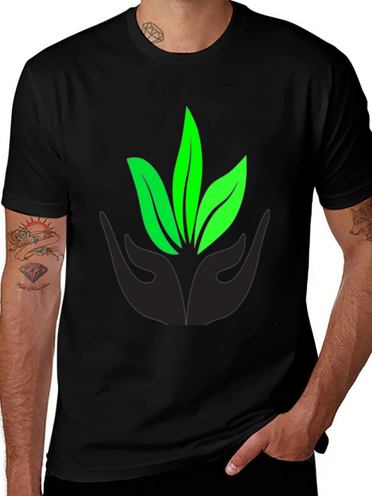 Eco-Friendly Black T-Shirt with Leaf Design