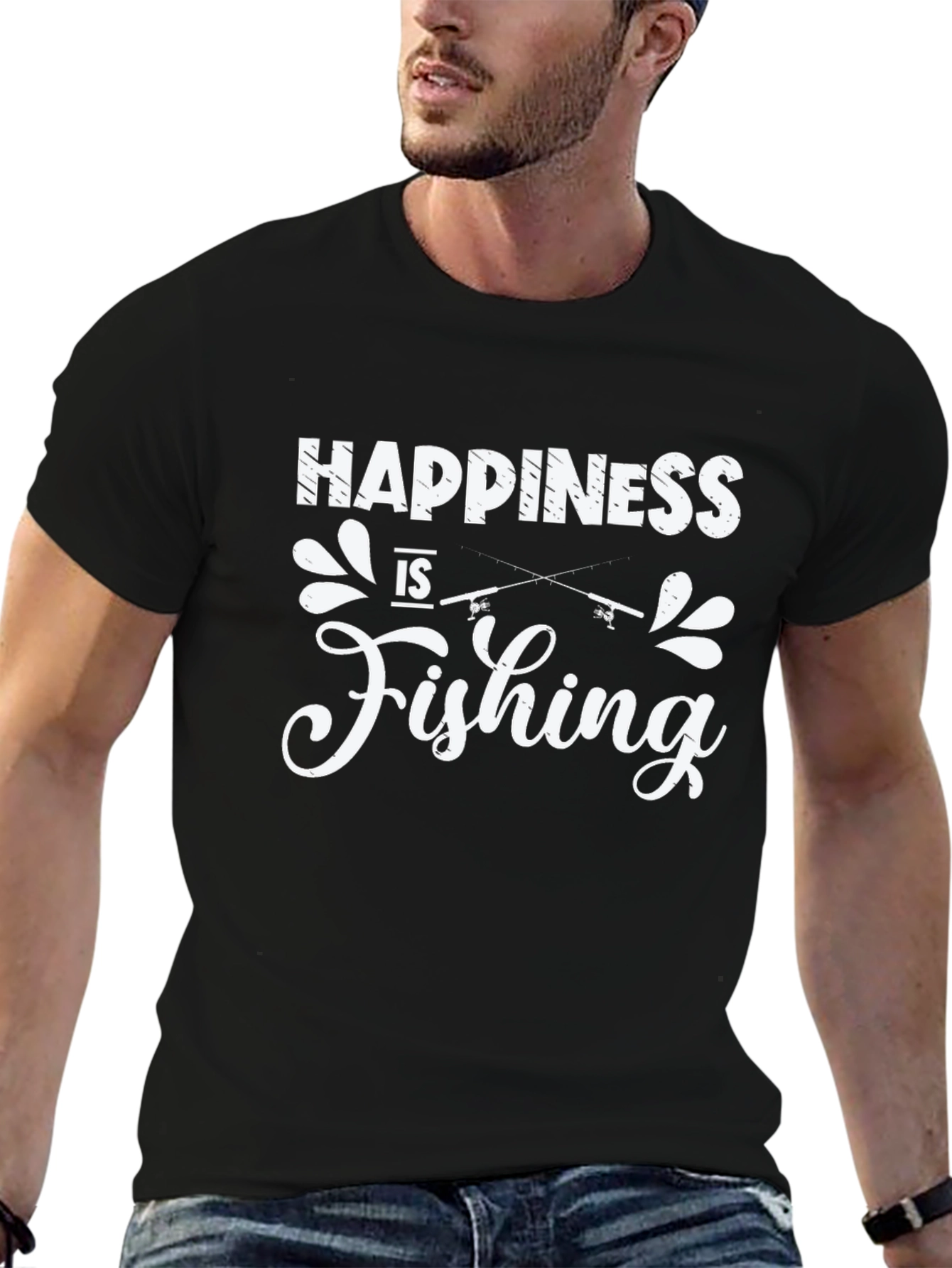 Happiness is Fishing Black T-Shirt