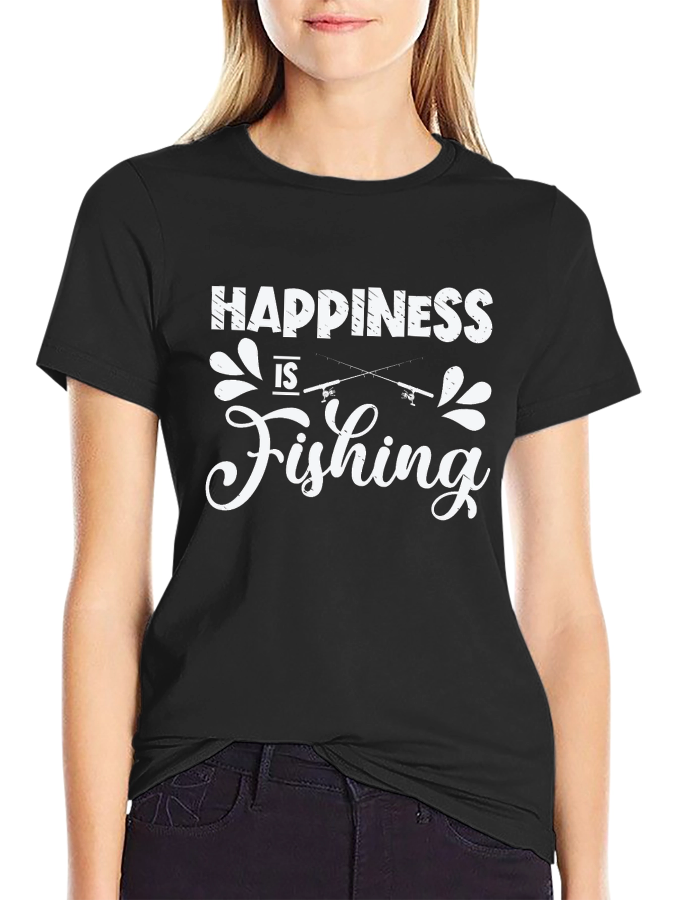 Happiness is Fishing Black T-Shirt