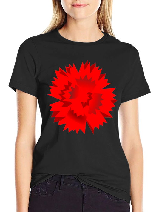 Bold Red Geometric Burst Graphic Print Black T-Shirt