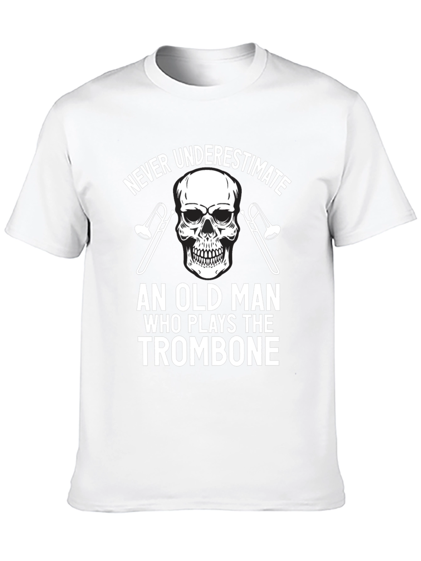 Never Underestimate Old Man Trombone Skull T-Shirt
