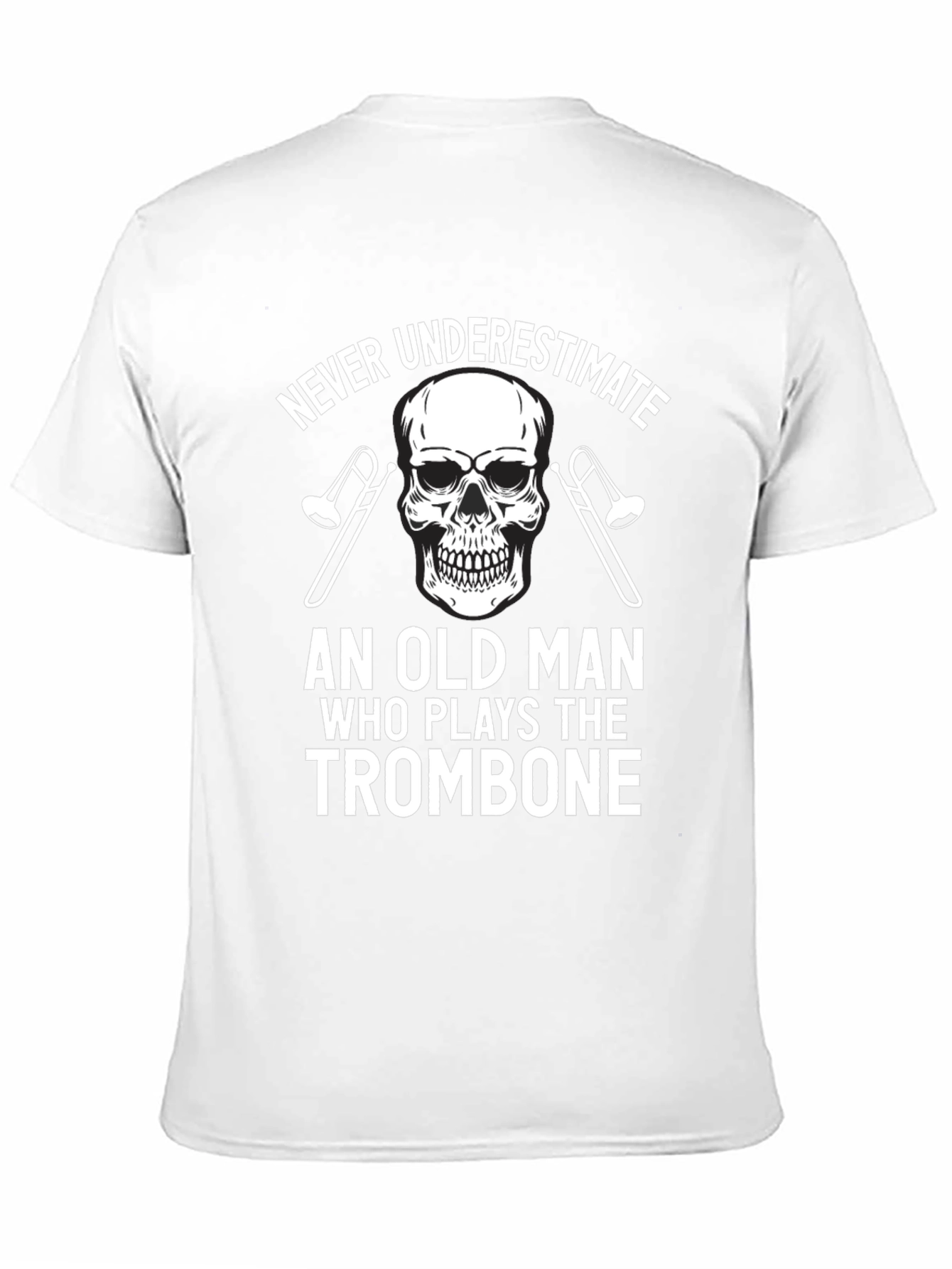 Never Underestimate Old Man Trombone Skull T-Shirt