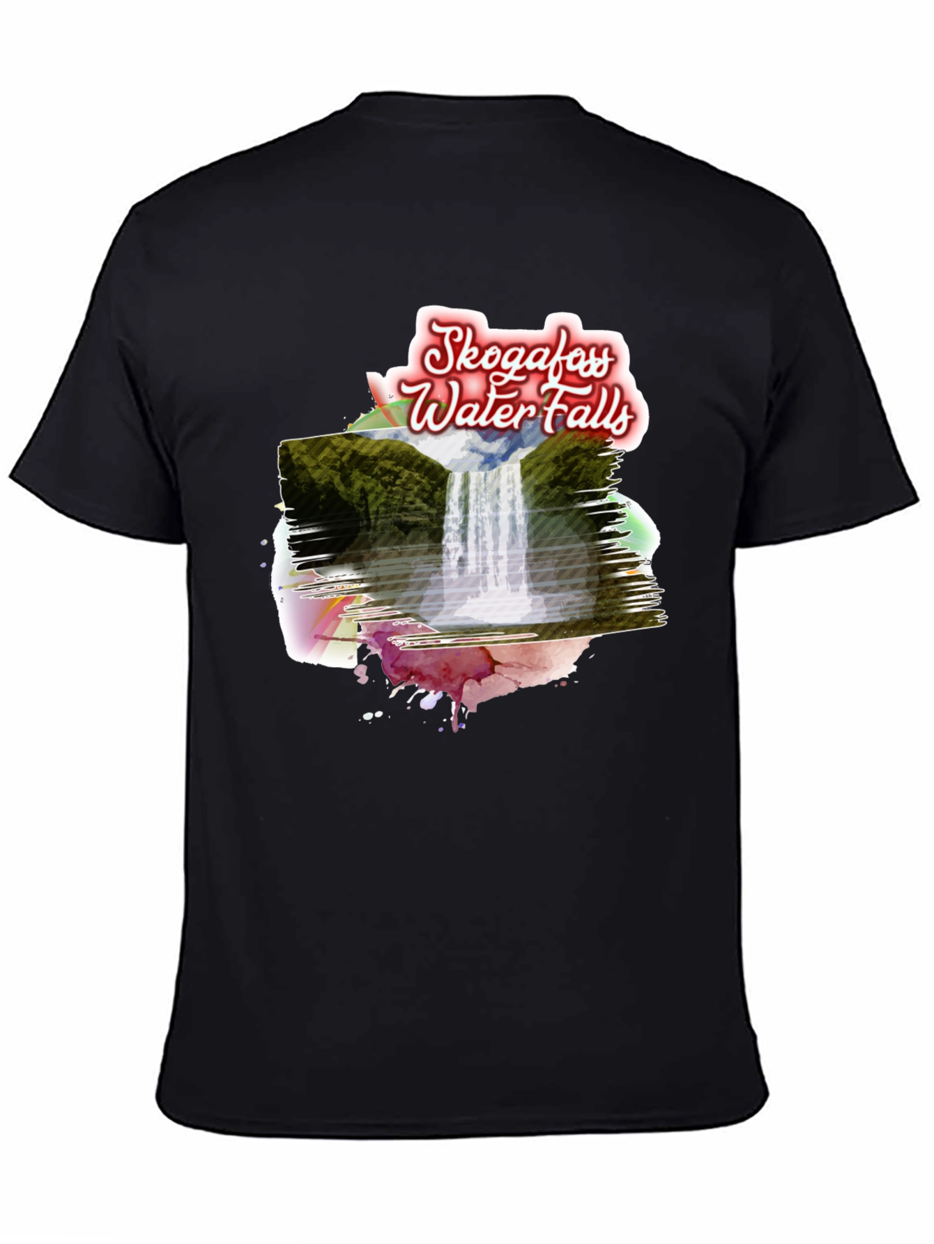 Skogafoss Waterfalls T-Shirt - Scenic Black Tee