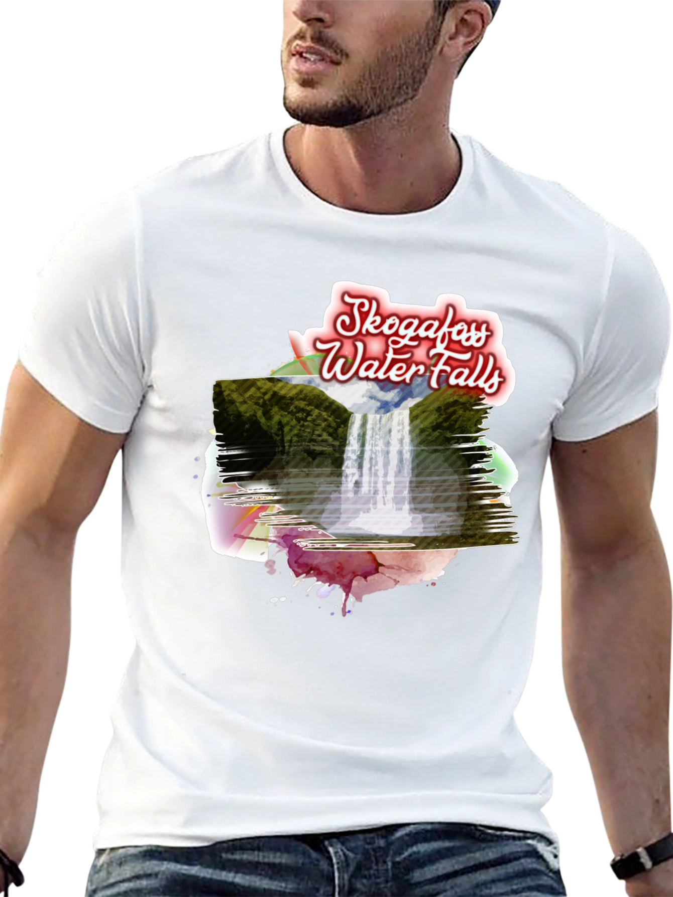 Skogafoss Waterfalls T-Shirt - Scenic Black Tee
