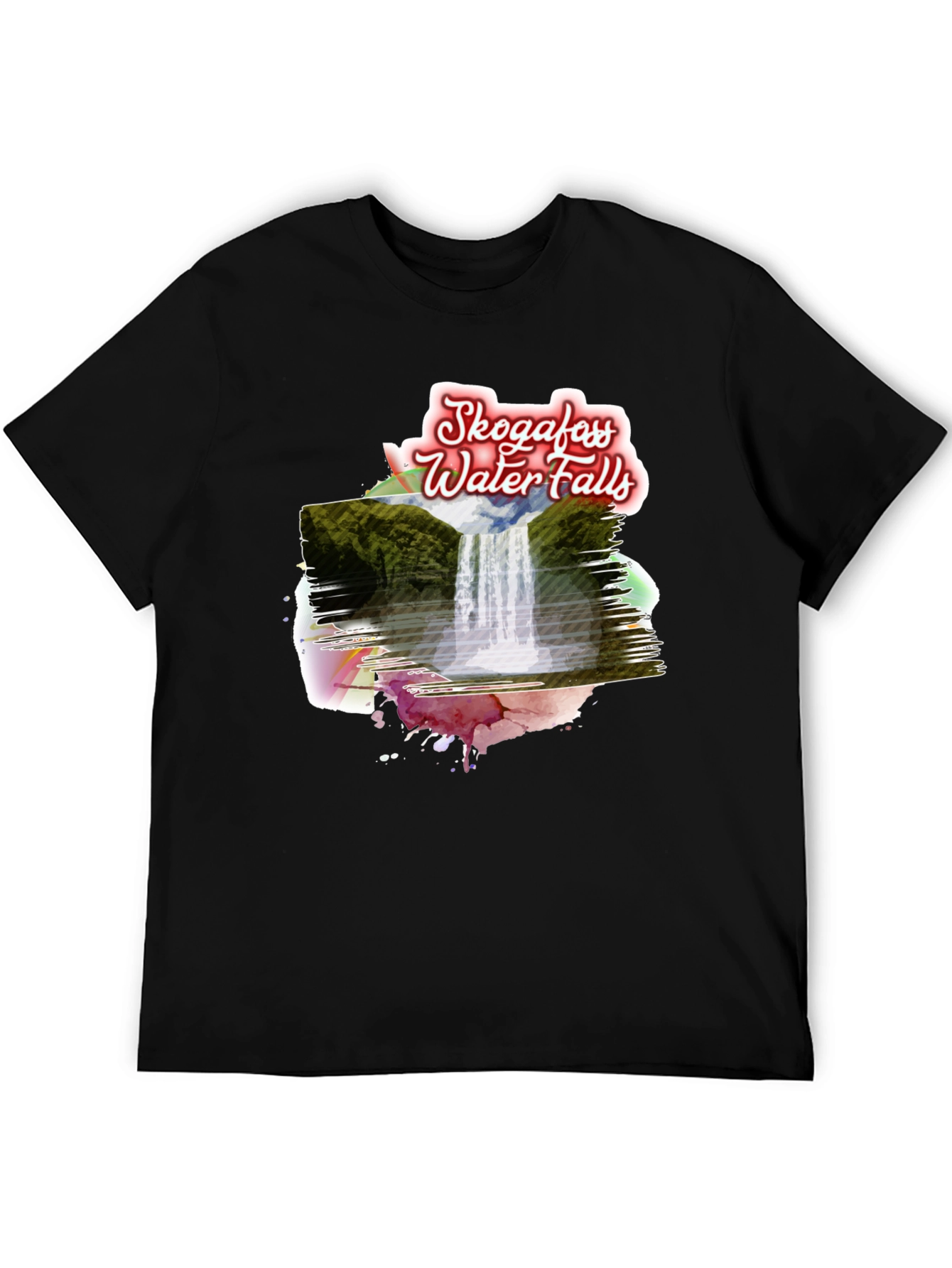 Skogafoss Waterfalls T-Shirt - Scenic Black Tee