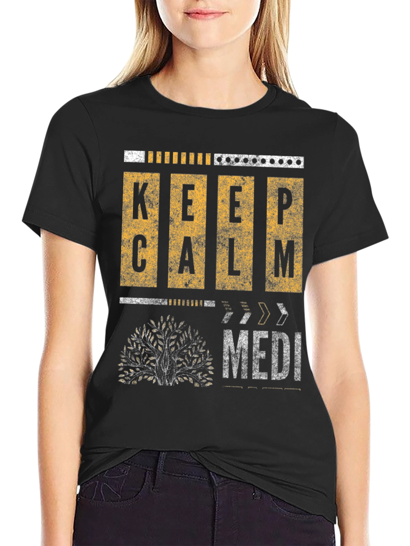 Keep Calm Meditative Tree Graphic Tee
