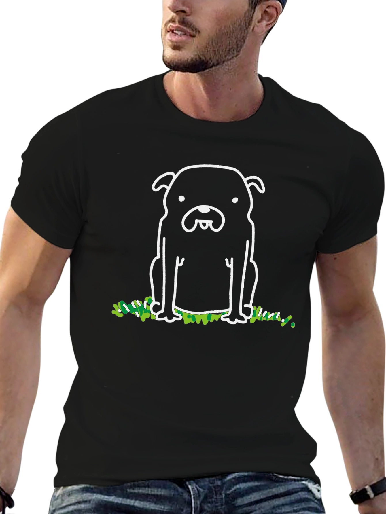 Cute Dog Graphic Print Black T-Shirt