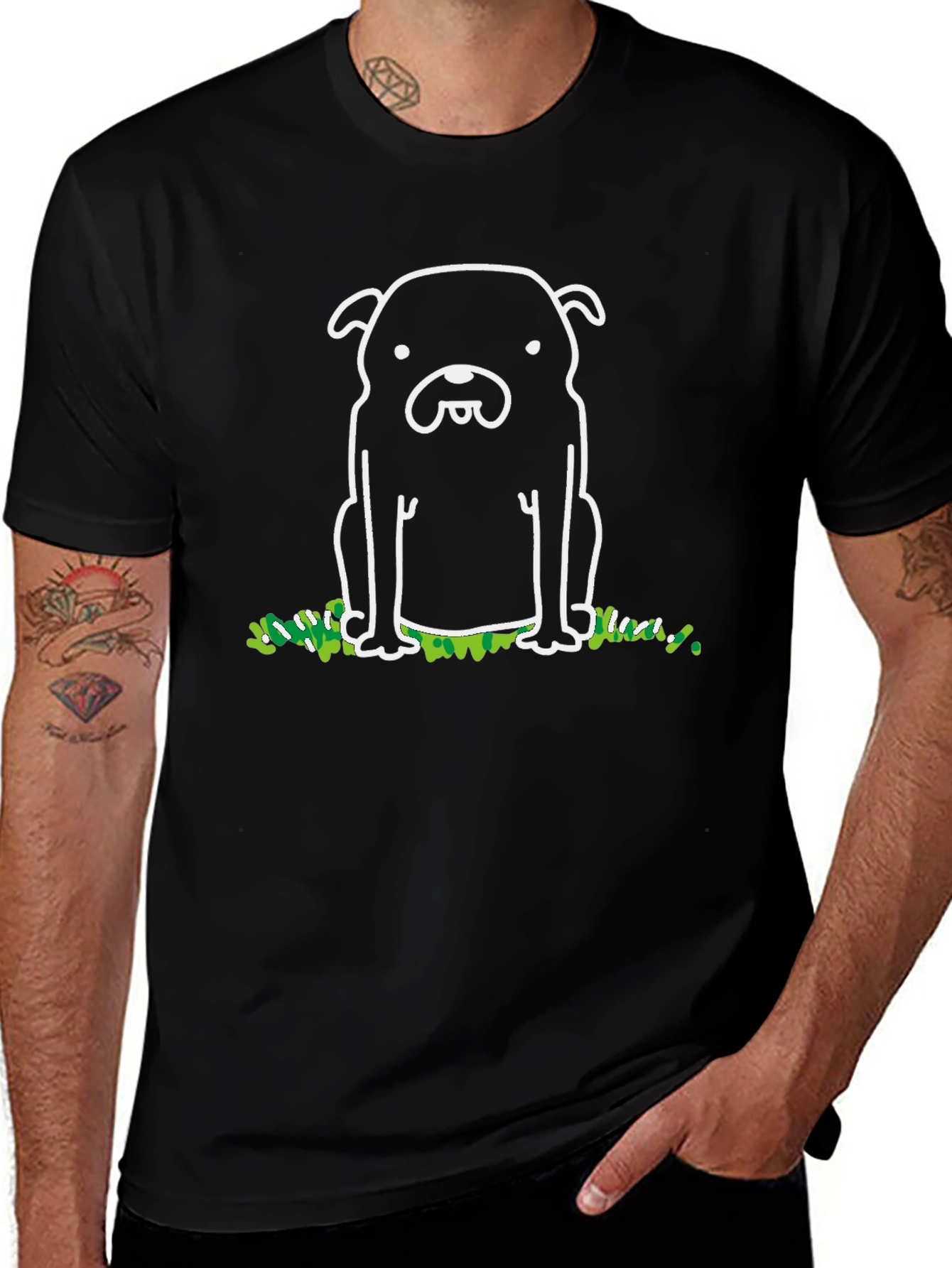 Cute Dog Graphic Print Black T-Shirt