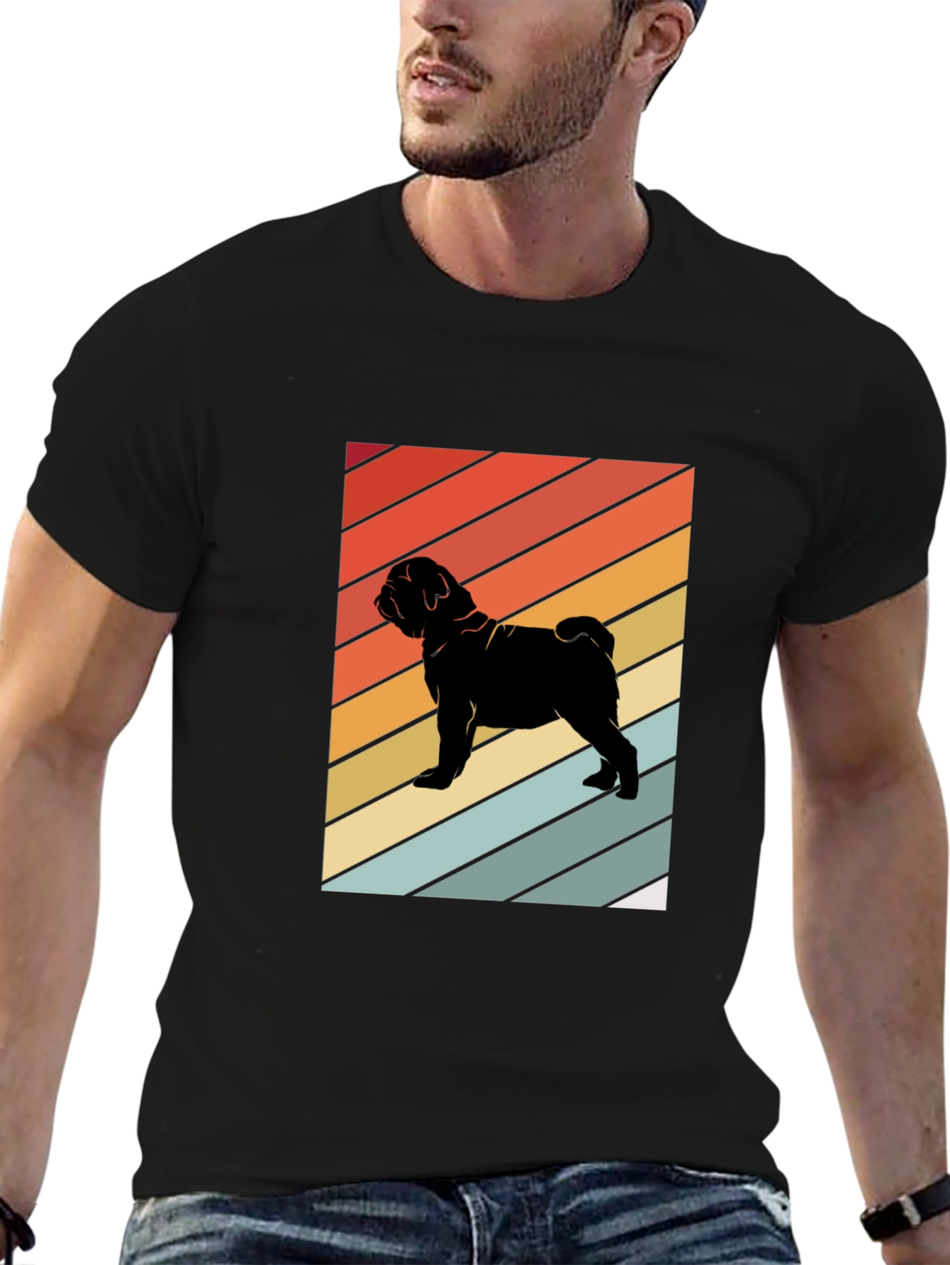 Retro Pug Graphic Tee - Black T-Shirt
