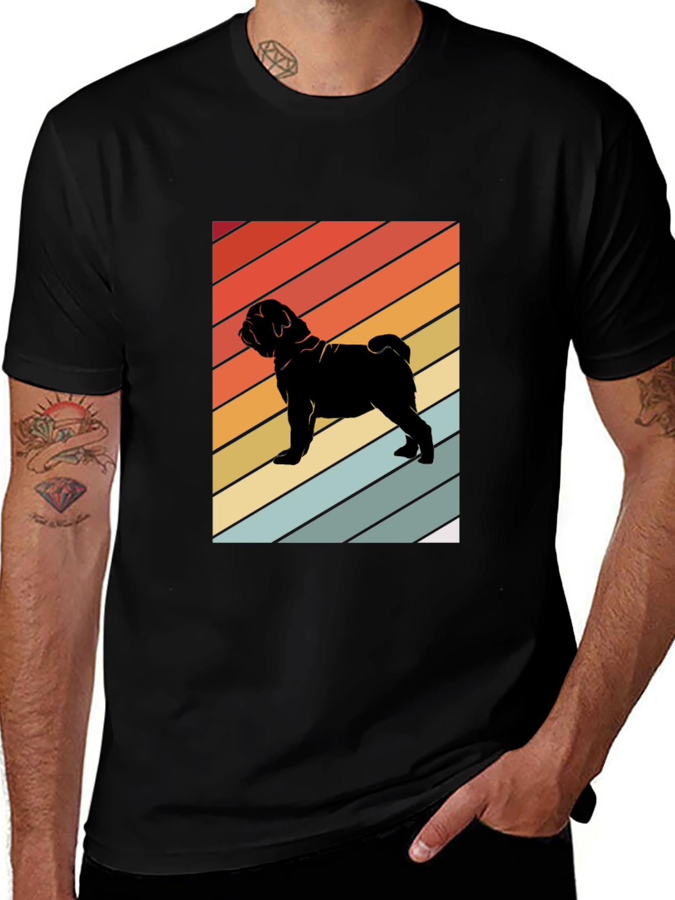 Retro Pug Graphic Tee - Black T-Shirt