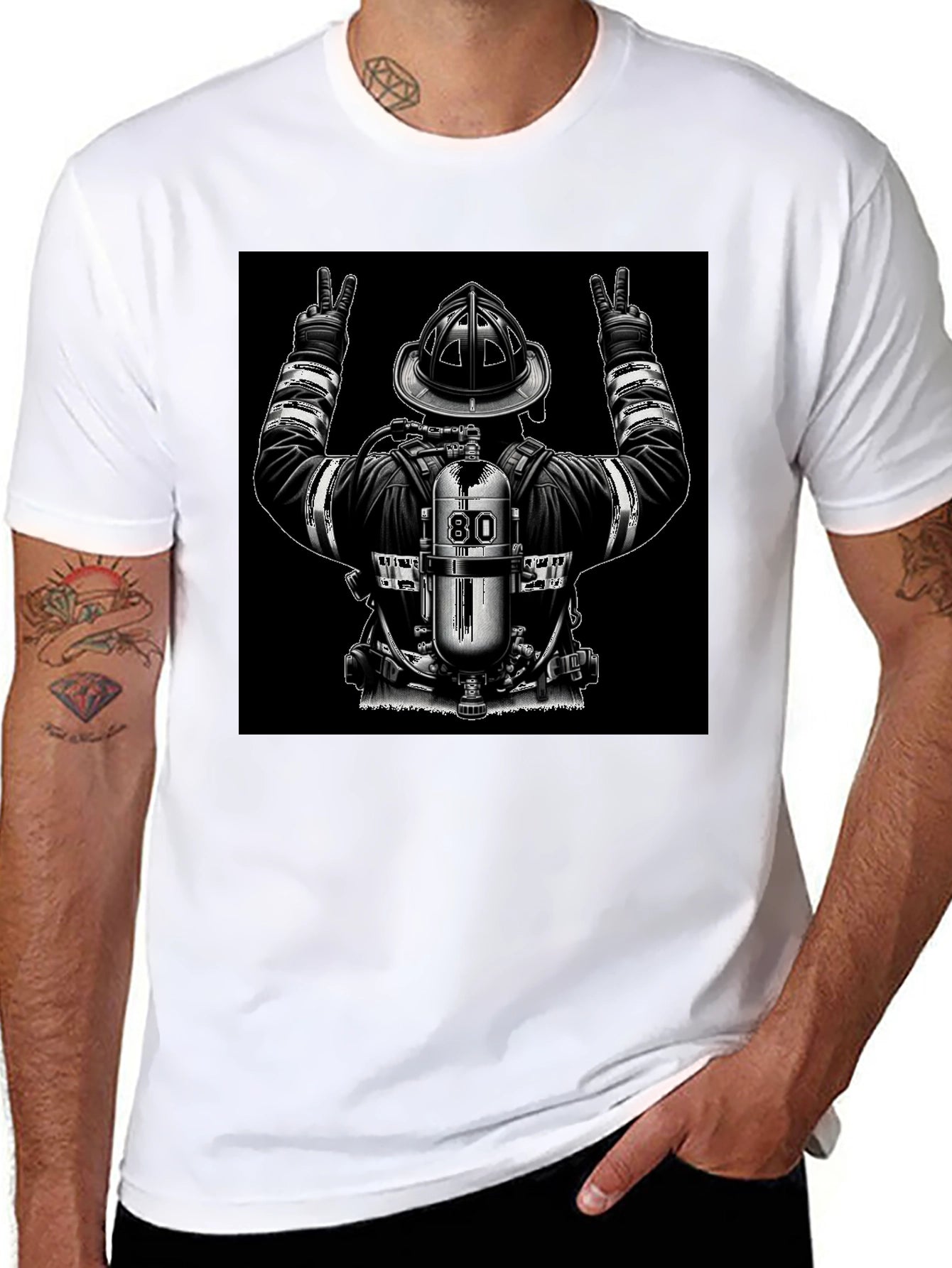 Firefighter Peace Sign Graphic T-Shirt