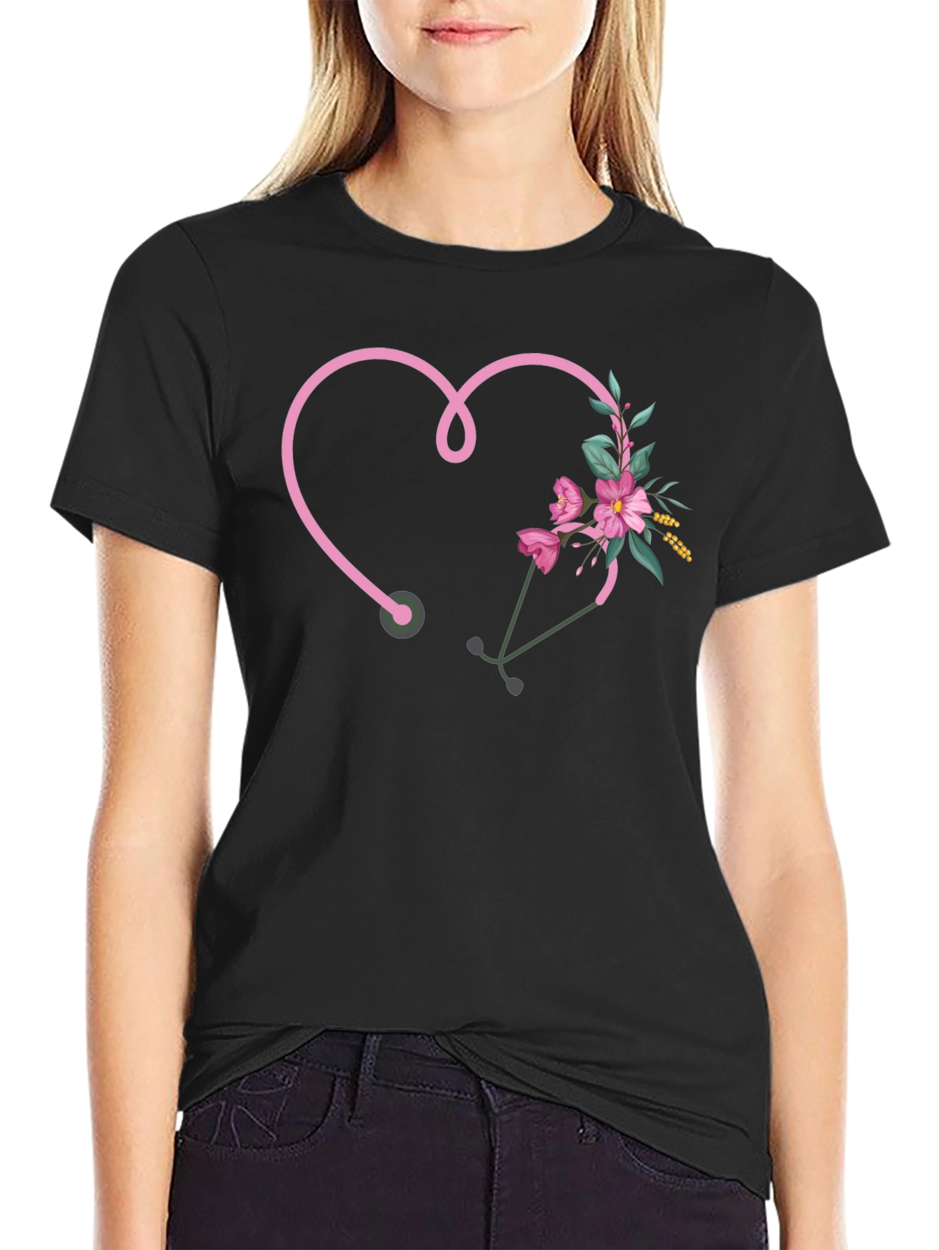 Floral Stethoscope Heart T-Shirt