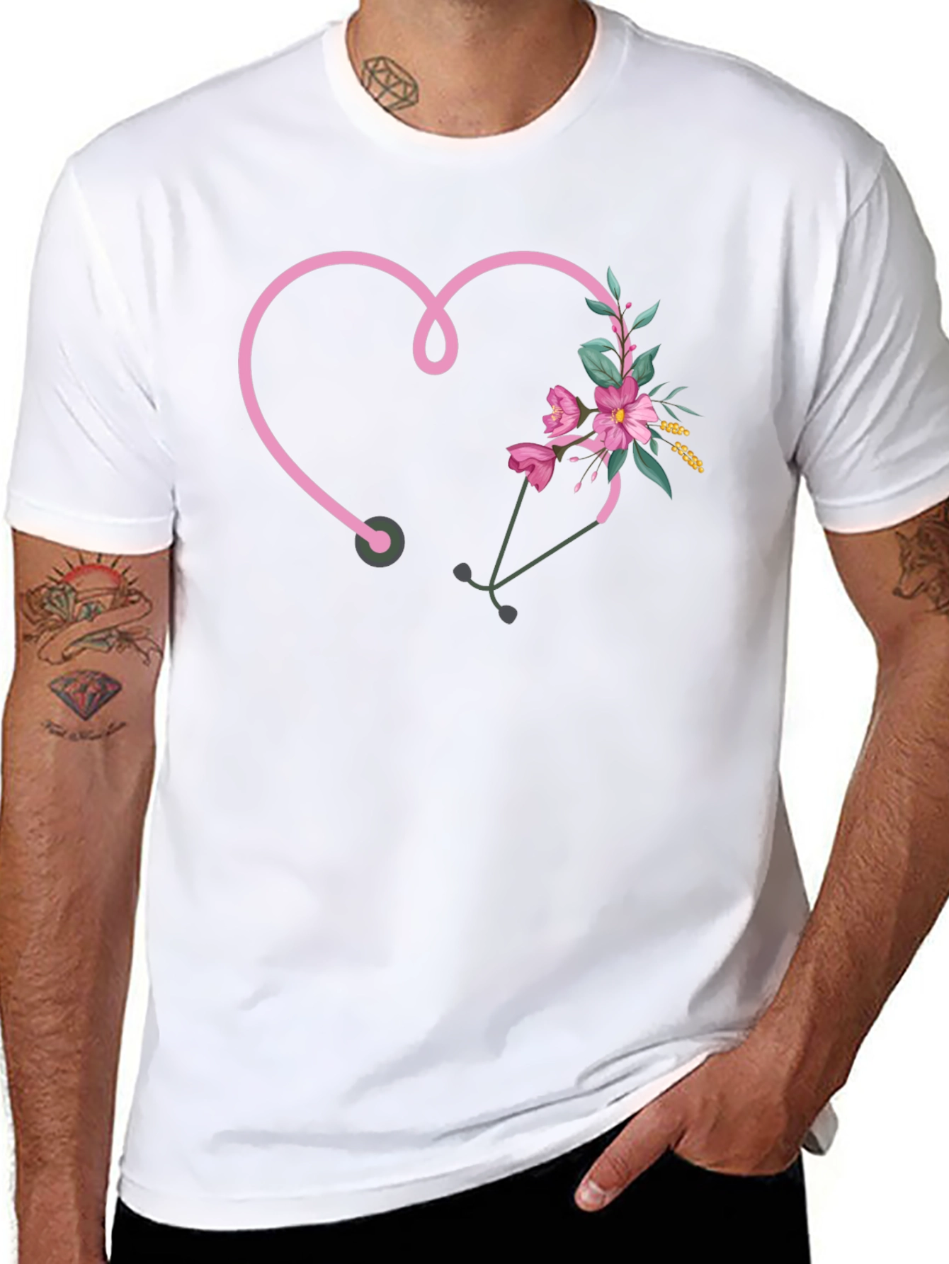 Floral Stethoscope Heart T-Shirt