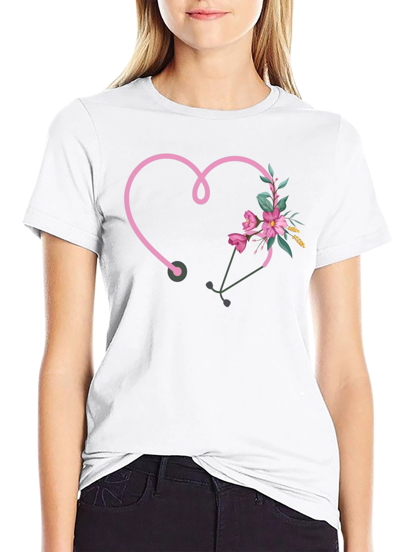 Floral Stethoscope Heart T-Shirt