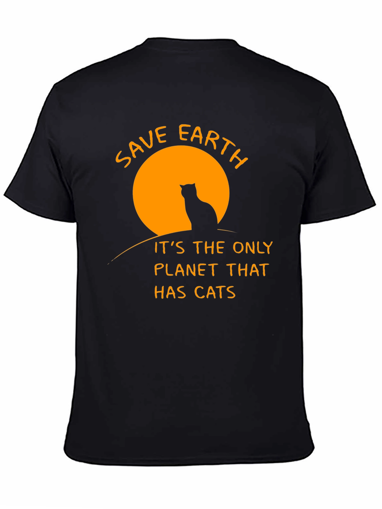 Save Earth Cats T-Shirt - Black Cotton Crew Neck