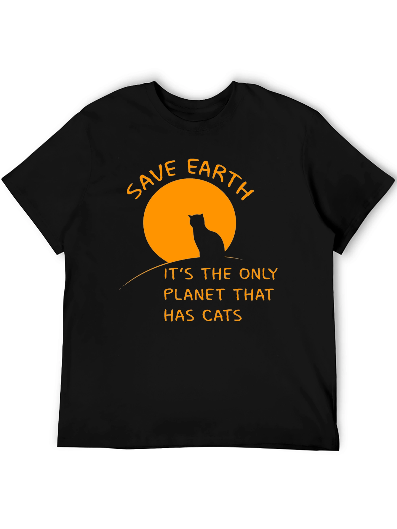 Save Earth Cats T-Shirt - Black Cotton Crew Neck