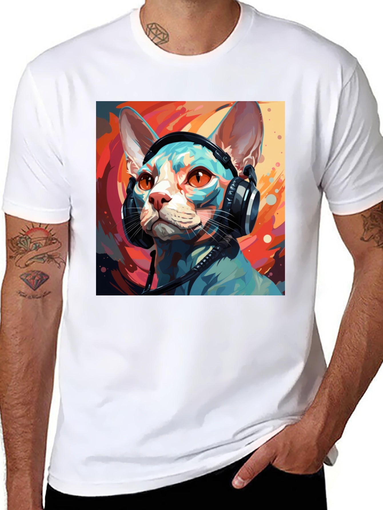 Cat Headphones T-Shirt - Cool Graphic Tee