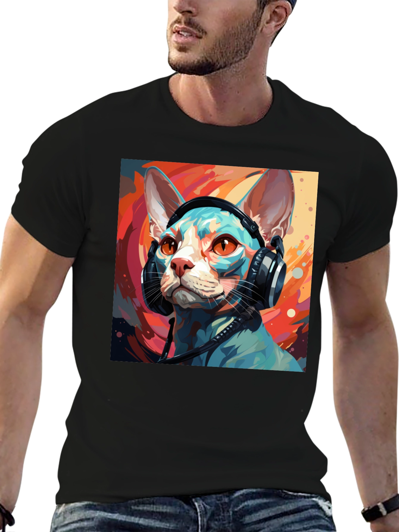 Cat Headphones T-Shirt - Cool Graphic Tee