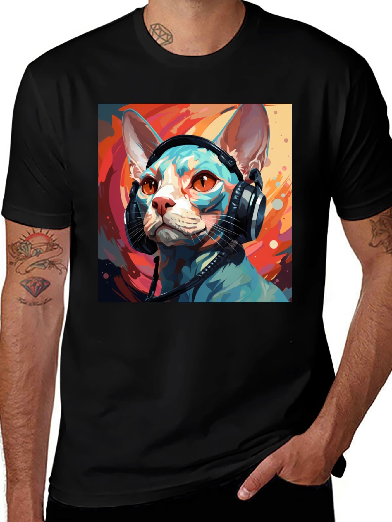 Cat Headphones T-Shirt - Cool Graphic Tee