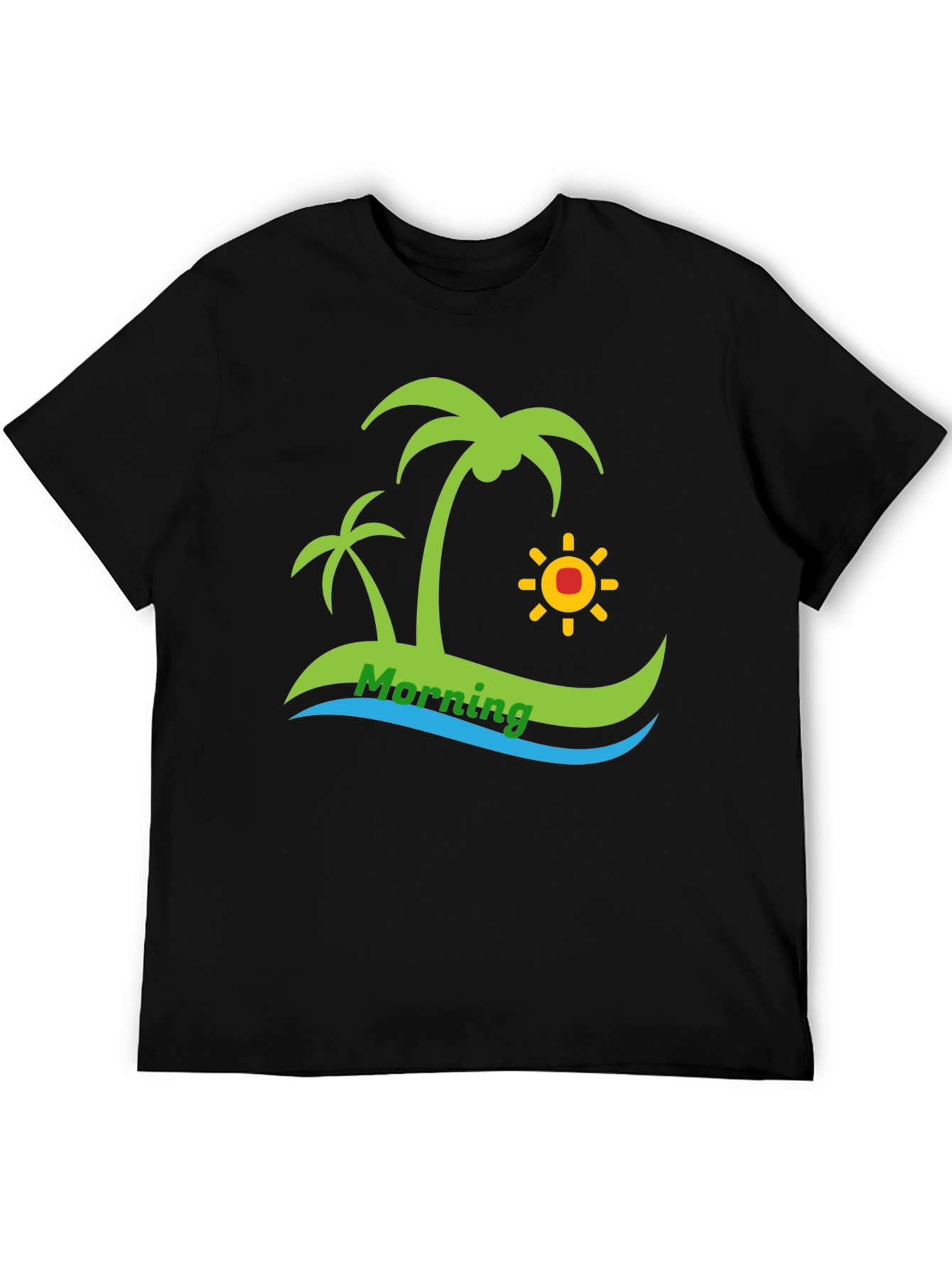 Island Morning Graphic Tee - Black Cotton T-Shirt