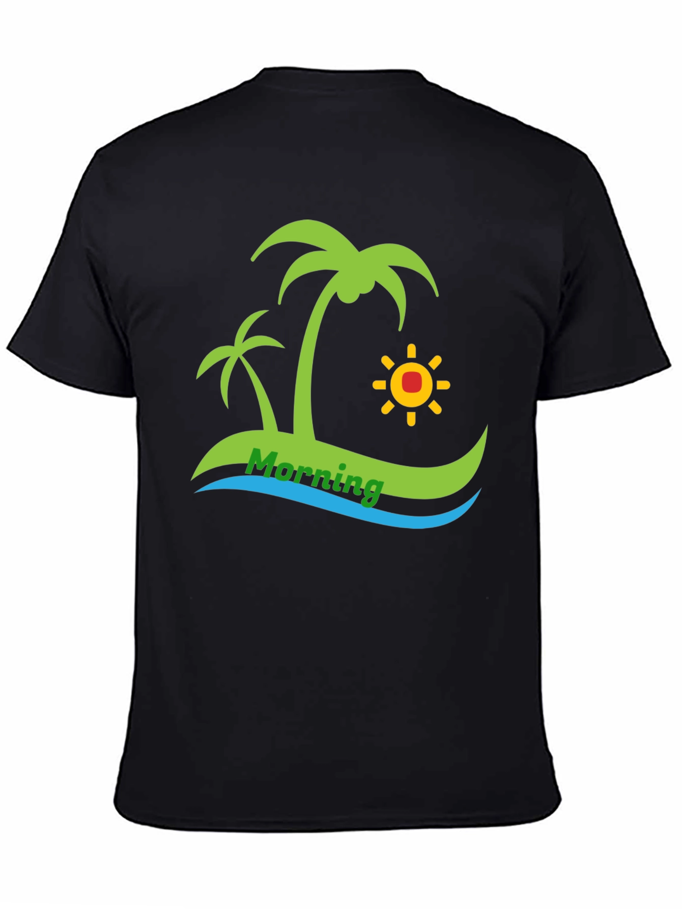 Island Morning Graphic Tee - Black Cotton T-Shirt