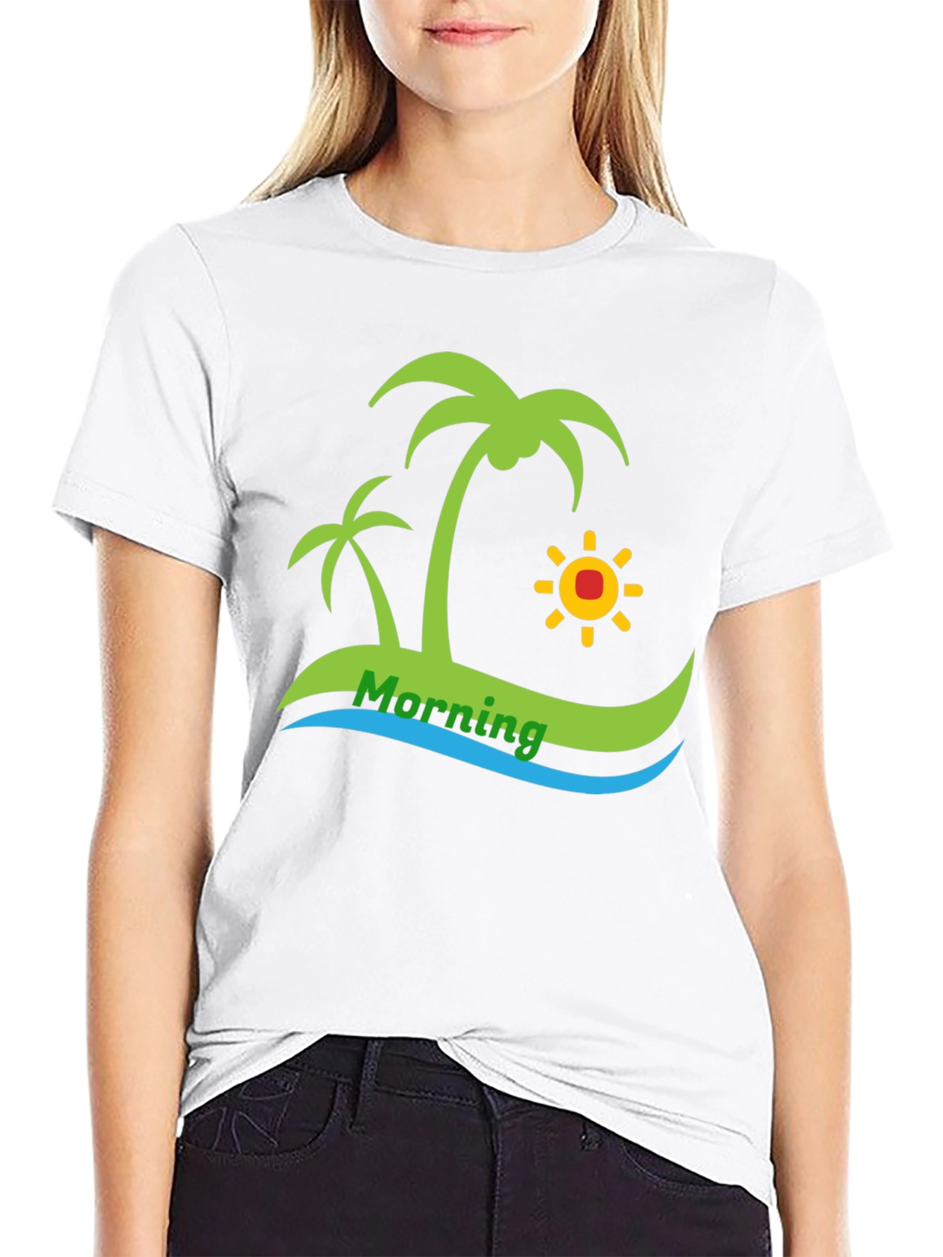 Island Morning Graphic Tee - Black Cotton T-Shirt