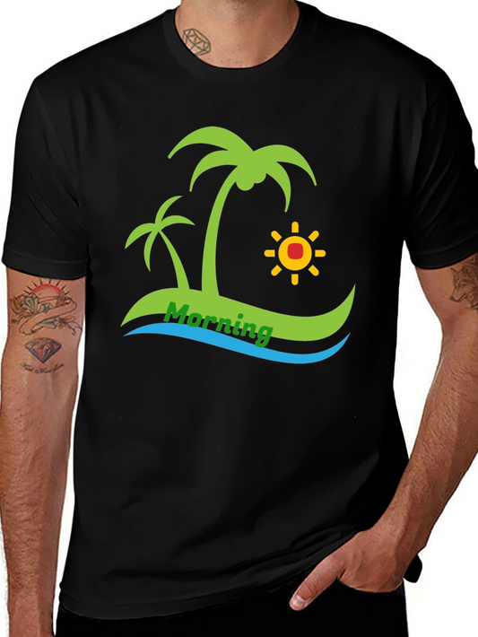Island Morning Graphic Tee - Black Cotton T-Shirt