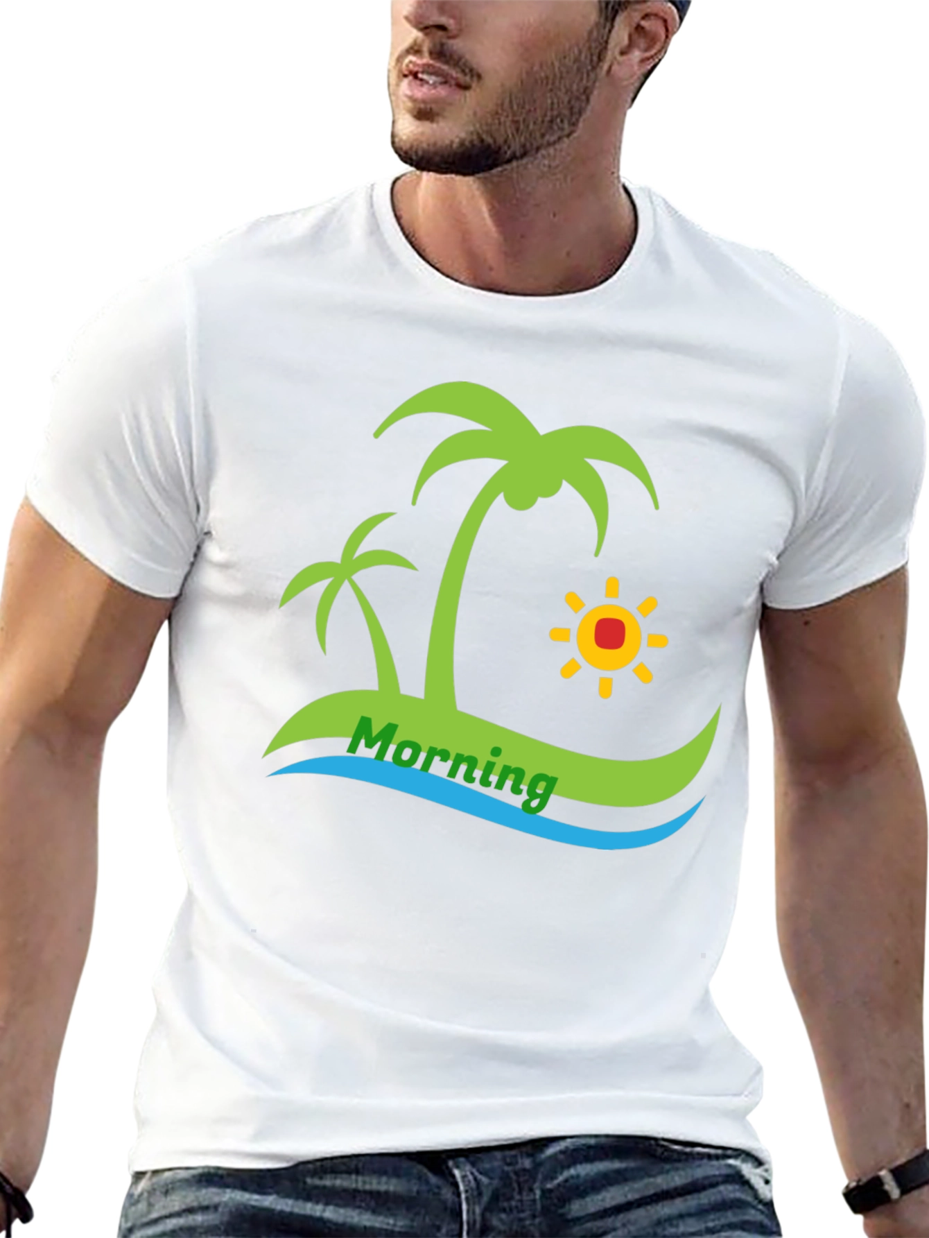 Island Morning Graphic Tee - Black Cotton T-Shirt