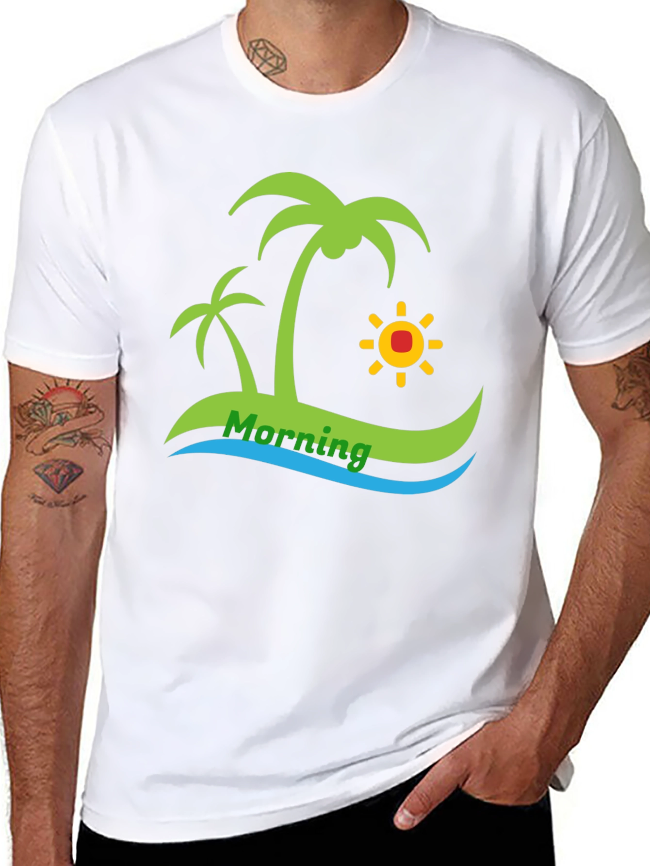 Island Morning Graphic Tee - Black Cotton T-Shirt