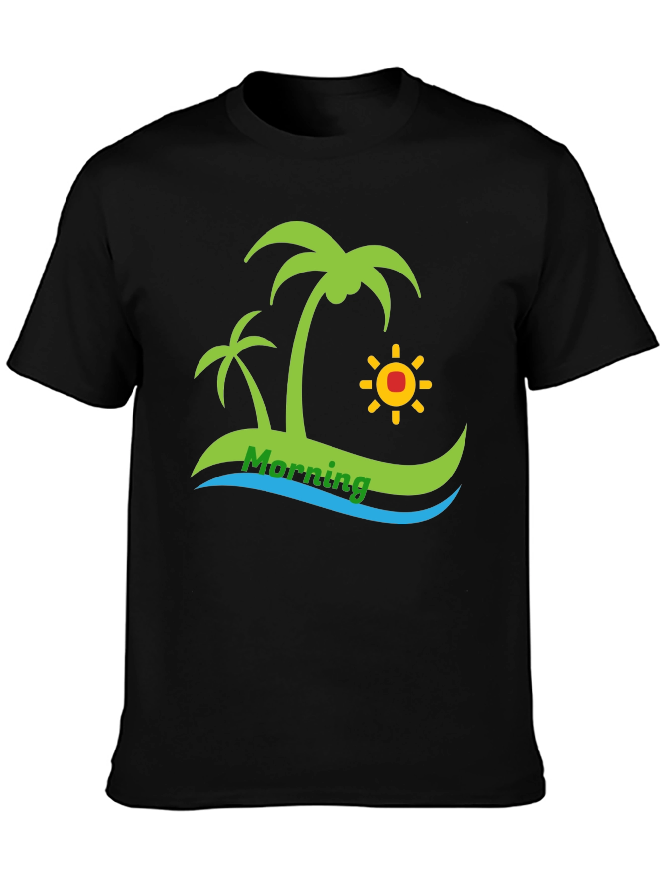 Island Morning Graphic Tee - Black Cotton T-Shirt