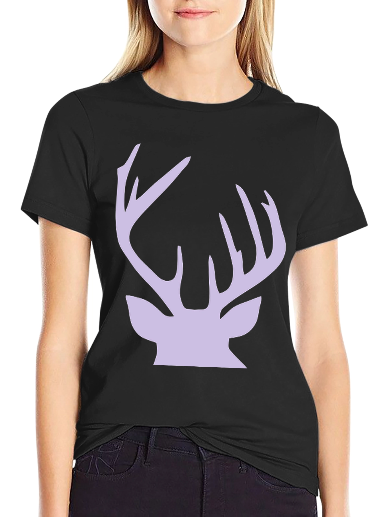 Deer Antler Graphic Tee - Stylish Black Cotton T-Shirt