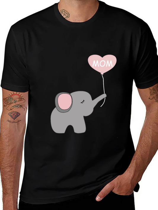 Mom Elephant Heart Balloon T-Shirt - Black
