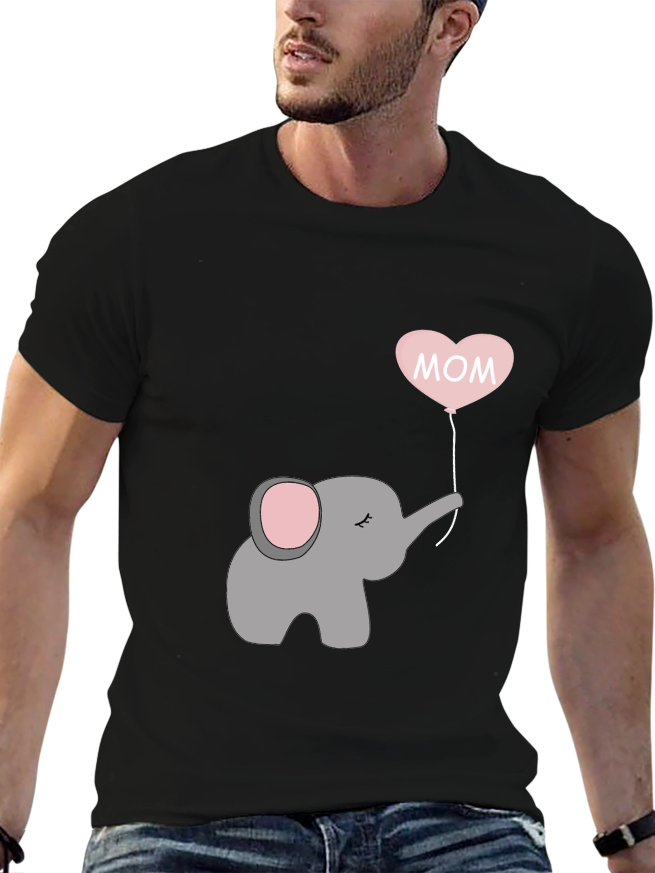 Mom Elephant Heart Balloon T-Shirt - Black