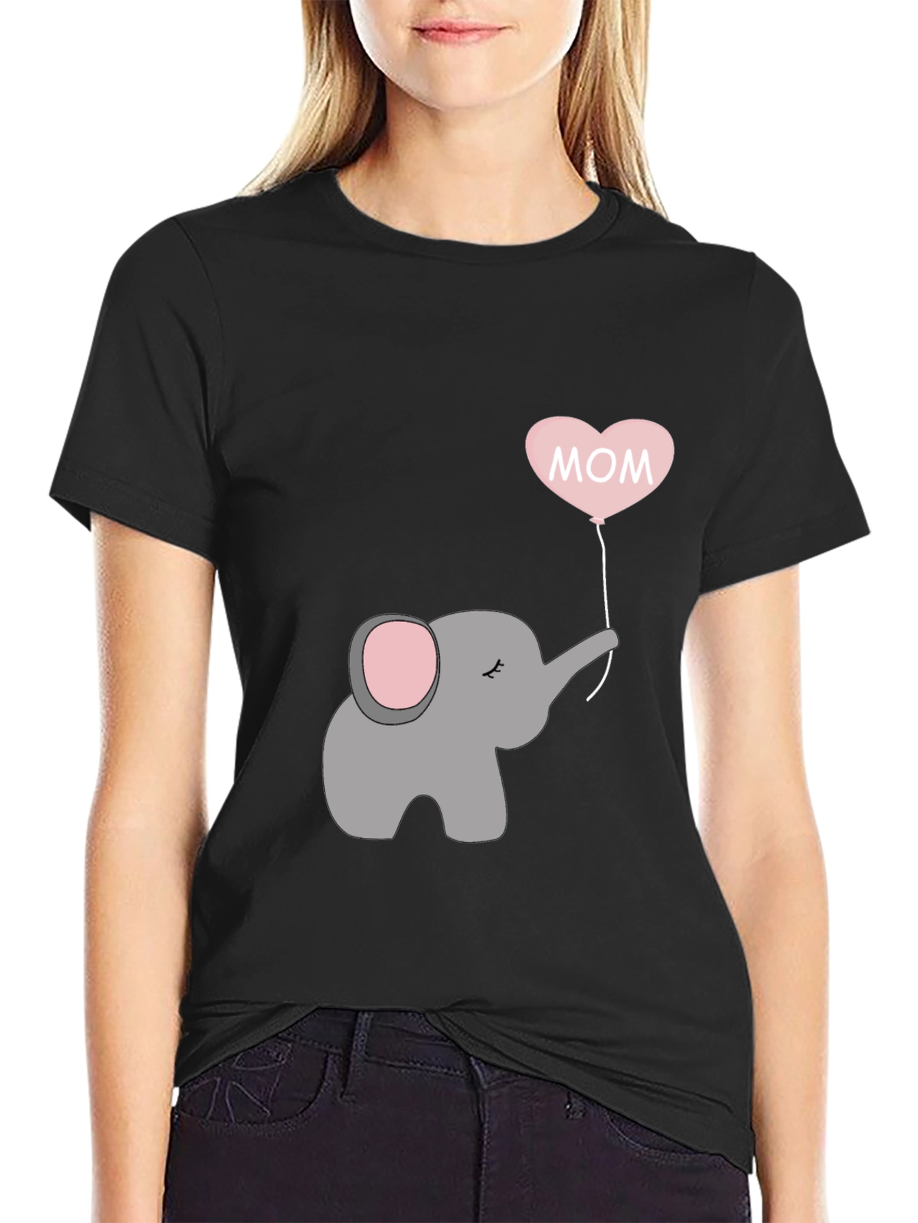 Mom Elephant Heart Balloon T-Shirt - Black