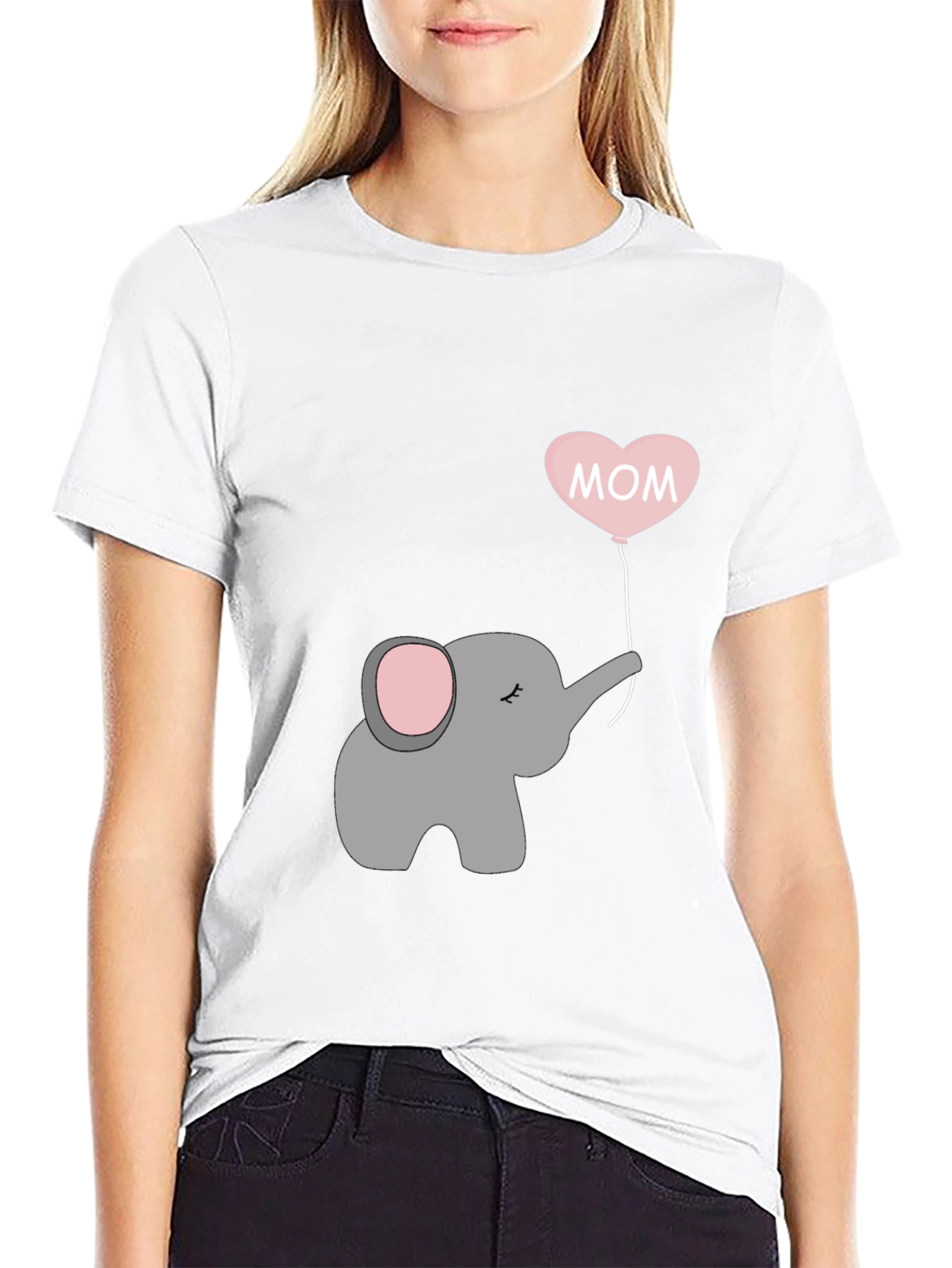 Mom Elephant Heart Balloon T-Shirt - Black