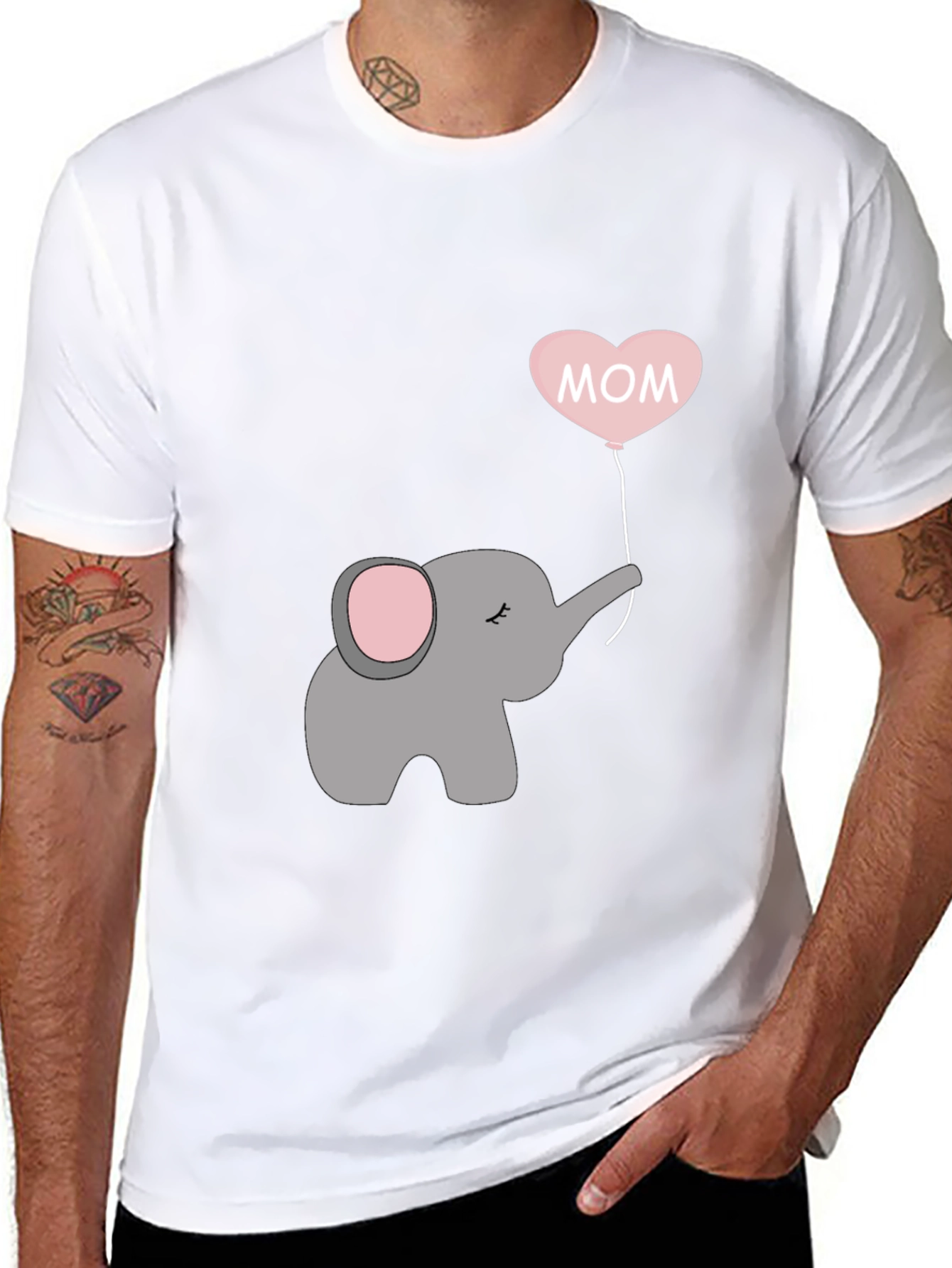 Mom Elephant Heart Balloon T-Shirt - Black
