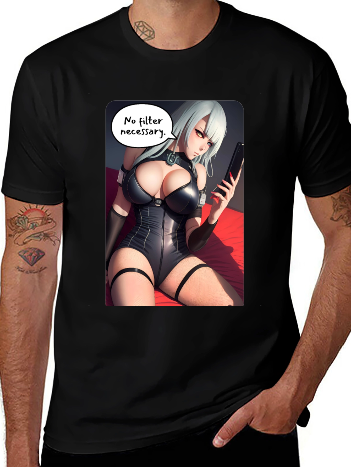Black T-Shirt with Anime Girl Print