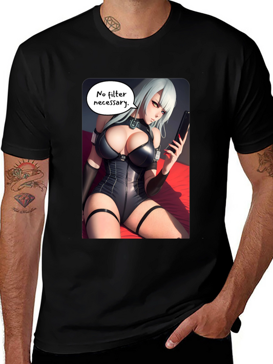 Black T-Shirt with Anime Girl Print