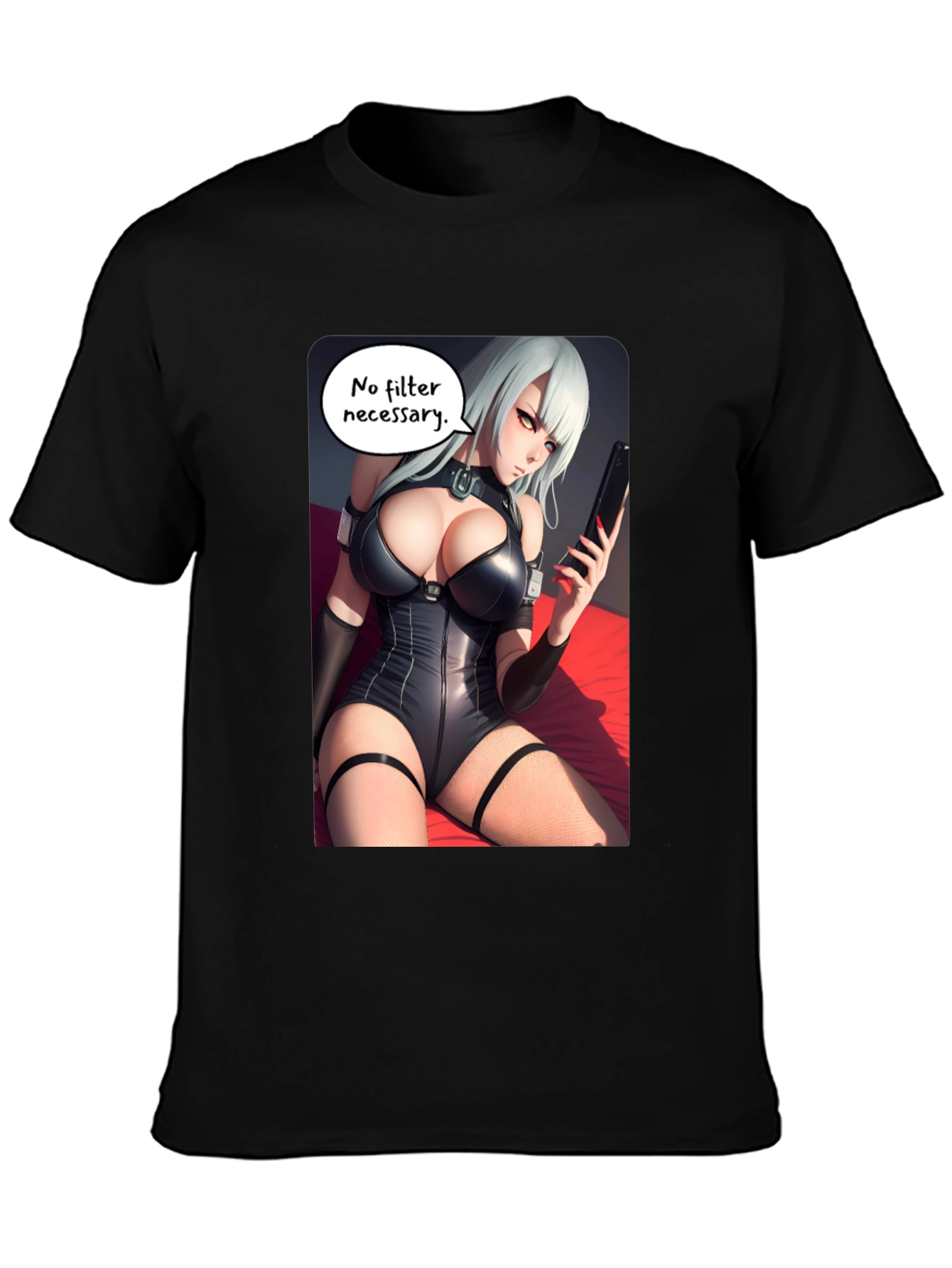 Black T-Shirt with Anime Girl Print