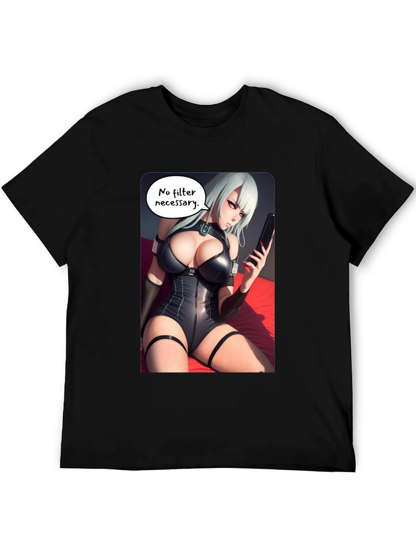 Black T-Shirt with Anime Girl Print