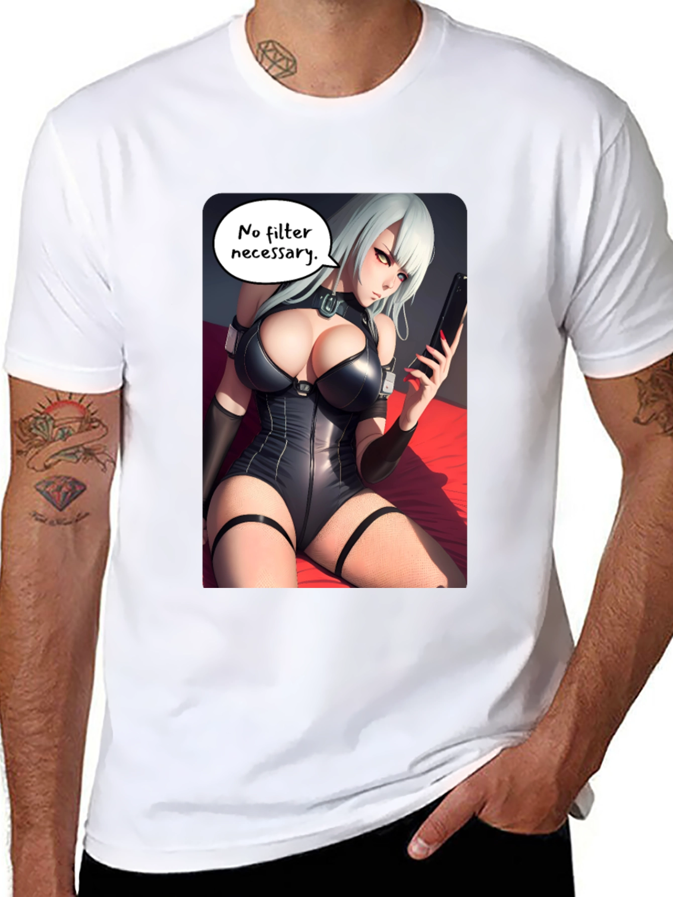 Black T-Shirt with Anime Girl Print