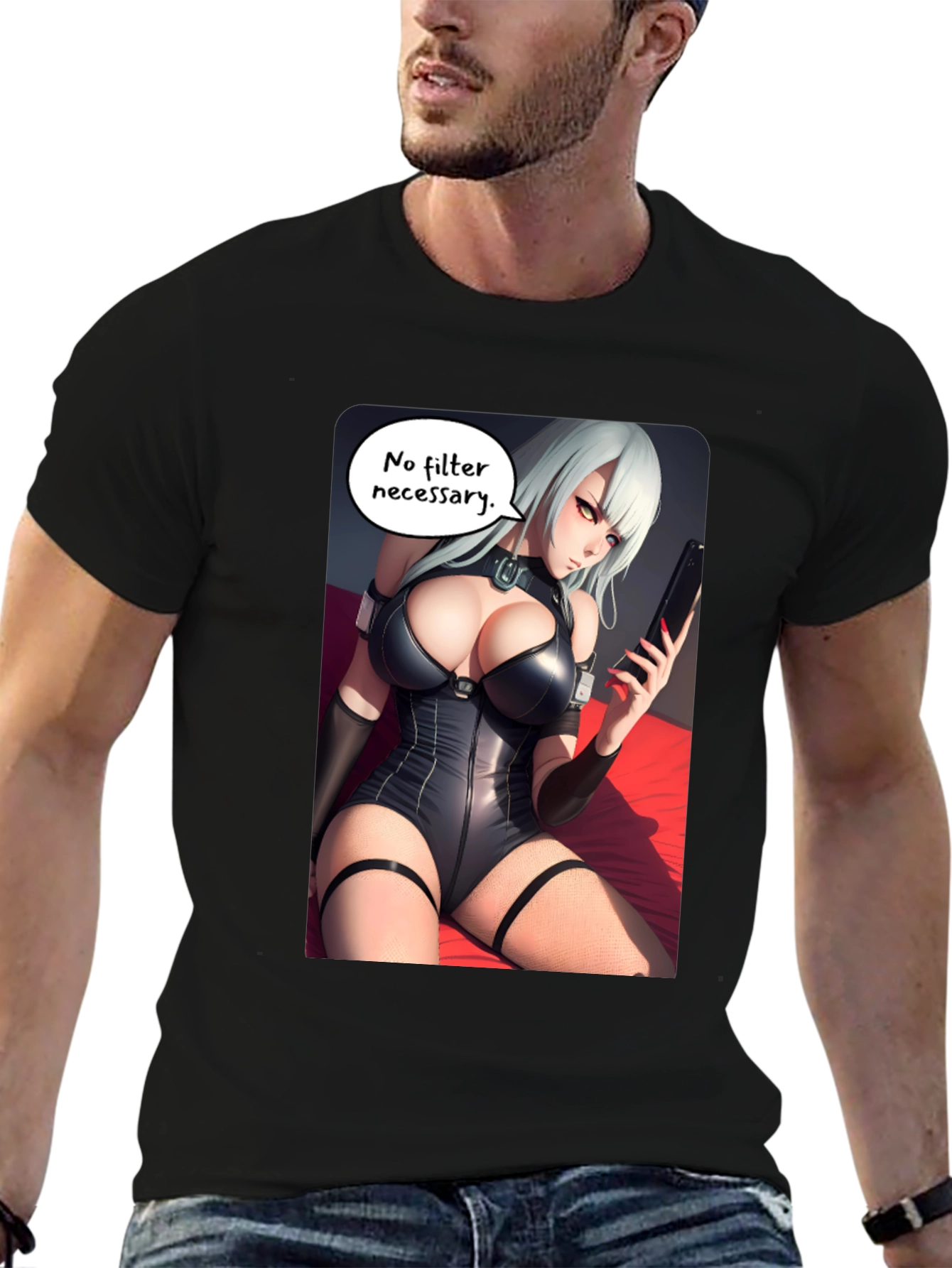 Black T-Shirt with Anime Girl Print