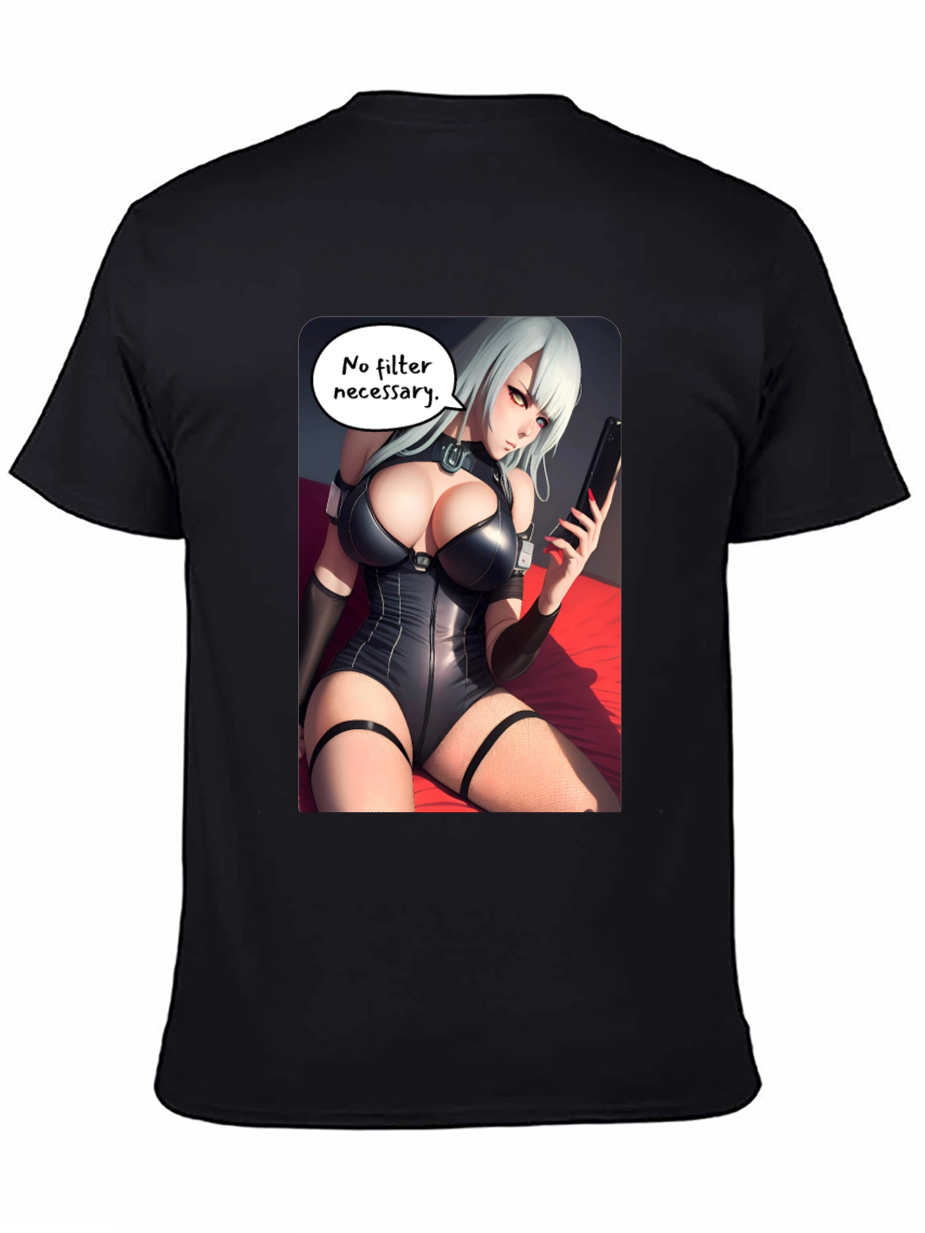 Black T-Shirt with Anime Girl Print