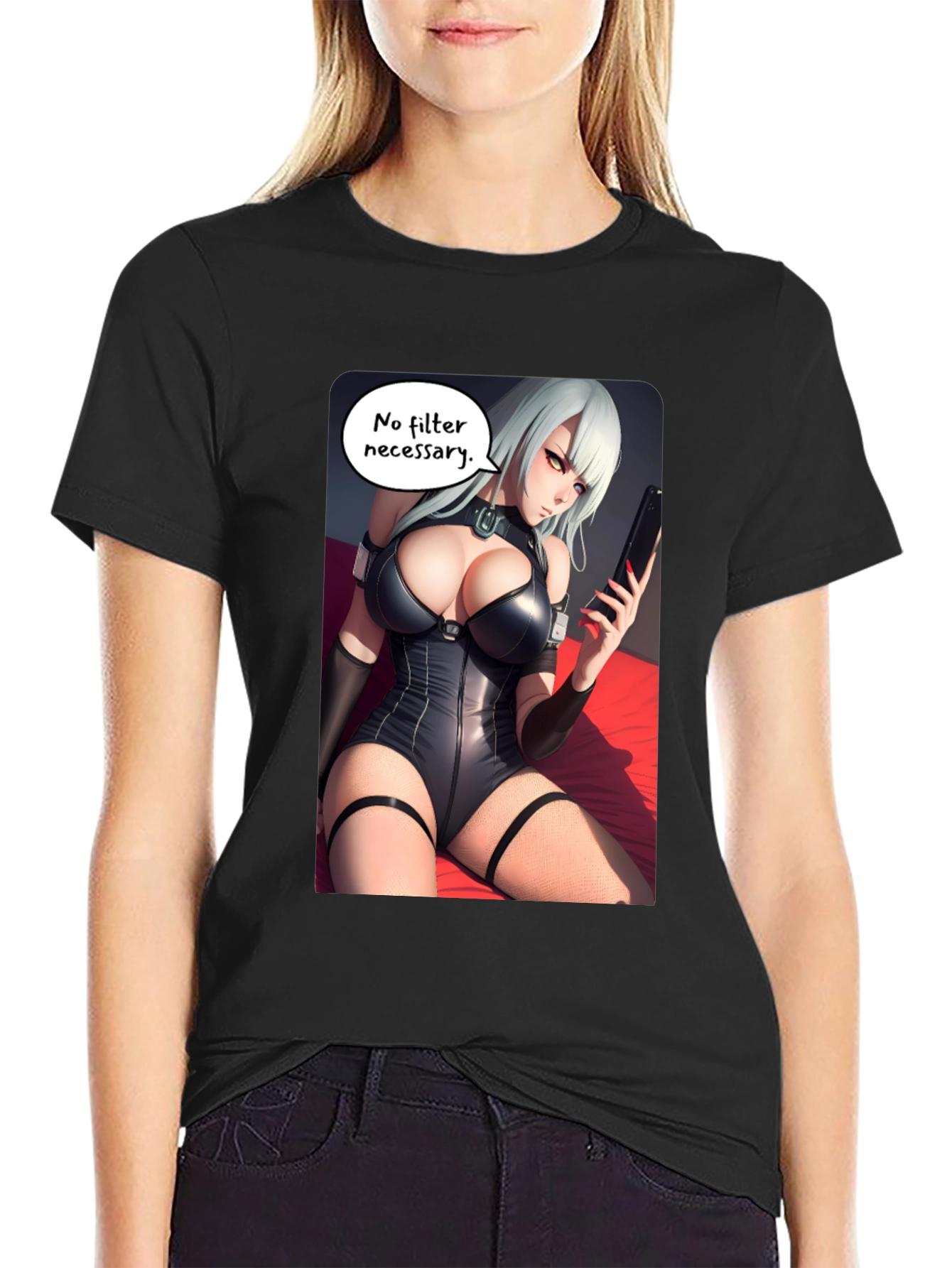 Black T-Shirt with Anime Girl Print