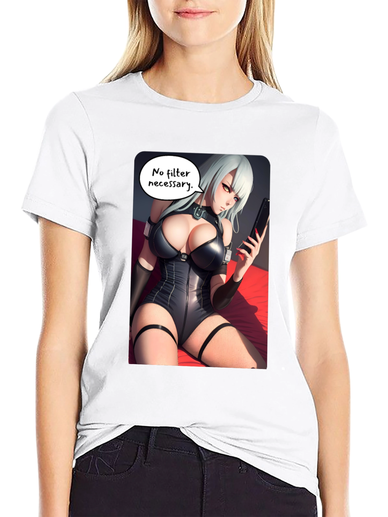 Black T-Shirt with Anime Girl Print