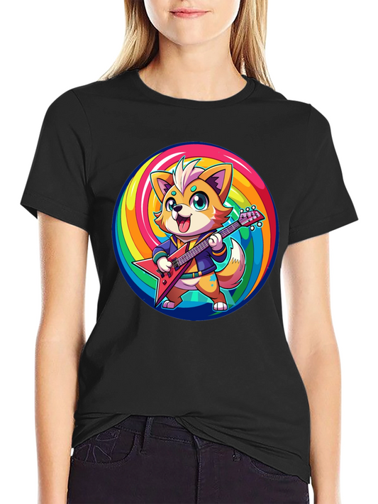 Rockstar Fox T-Shirt - Rainbow Swirl Design