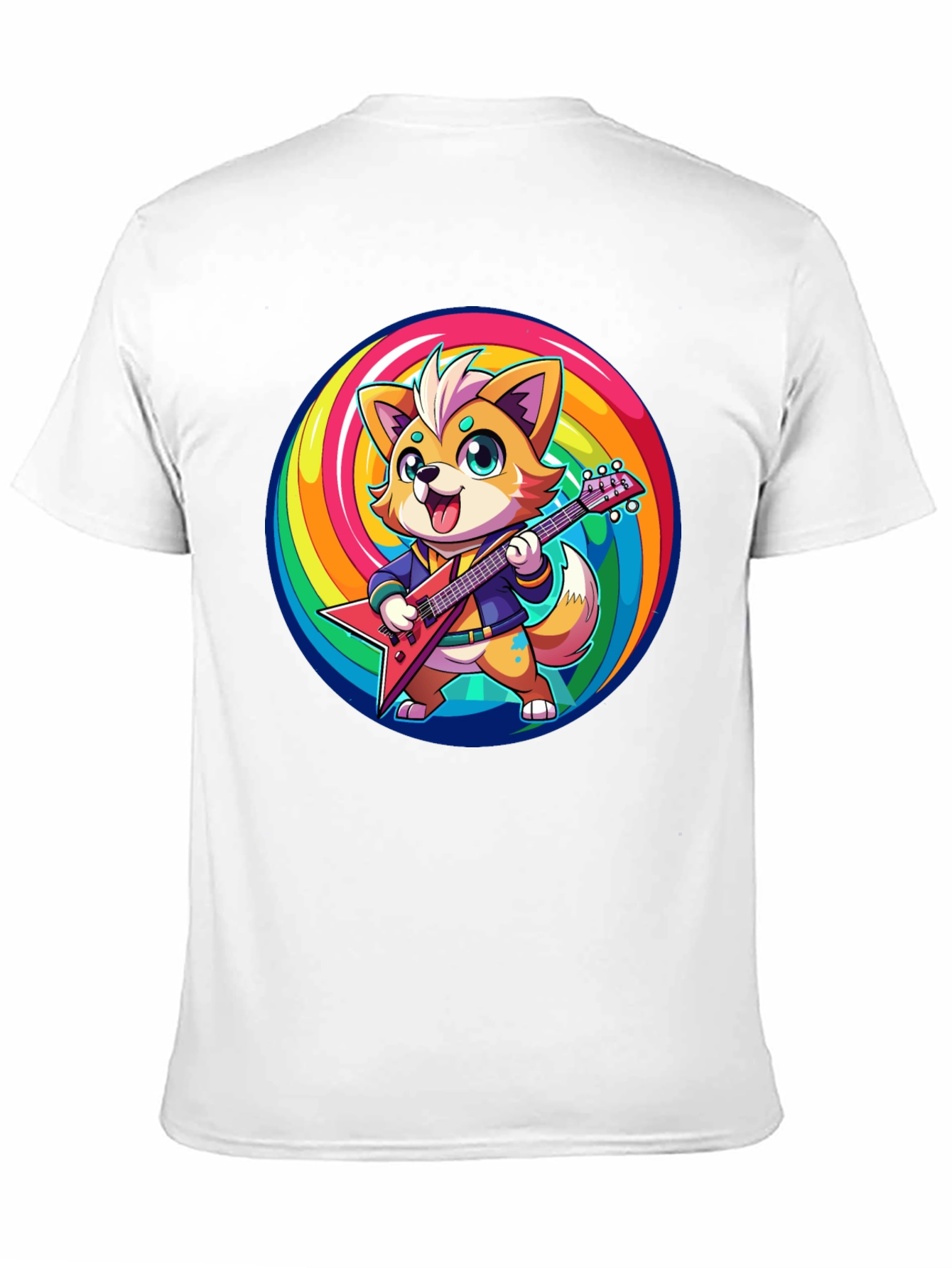 Rockstar Fox T-Shirt - Rainbow Swirl Design