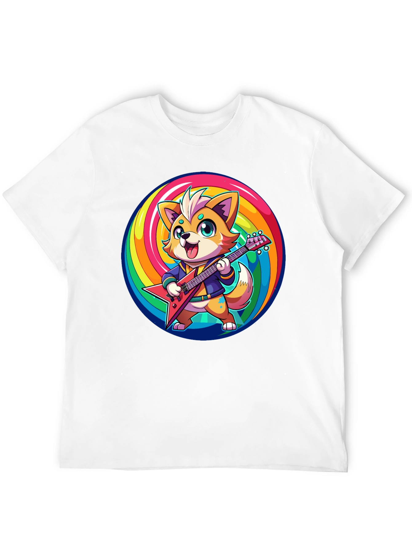 Rockstar Fox T-Shirt - Rainbow Swirl Design