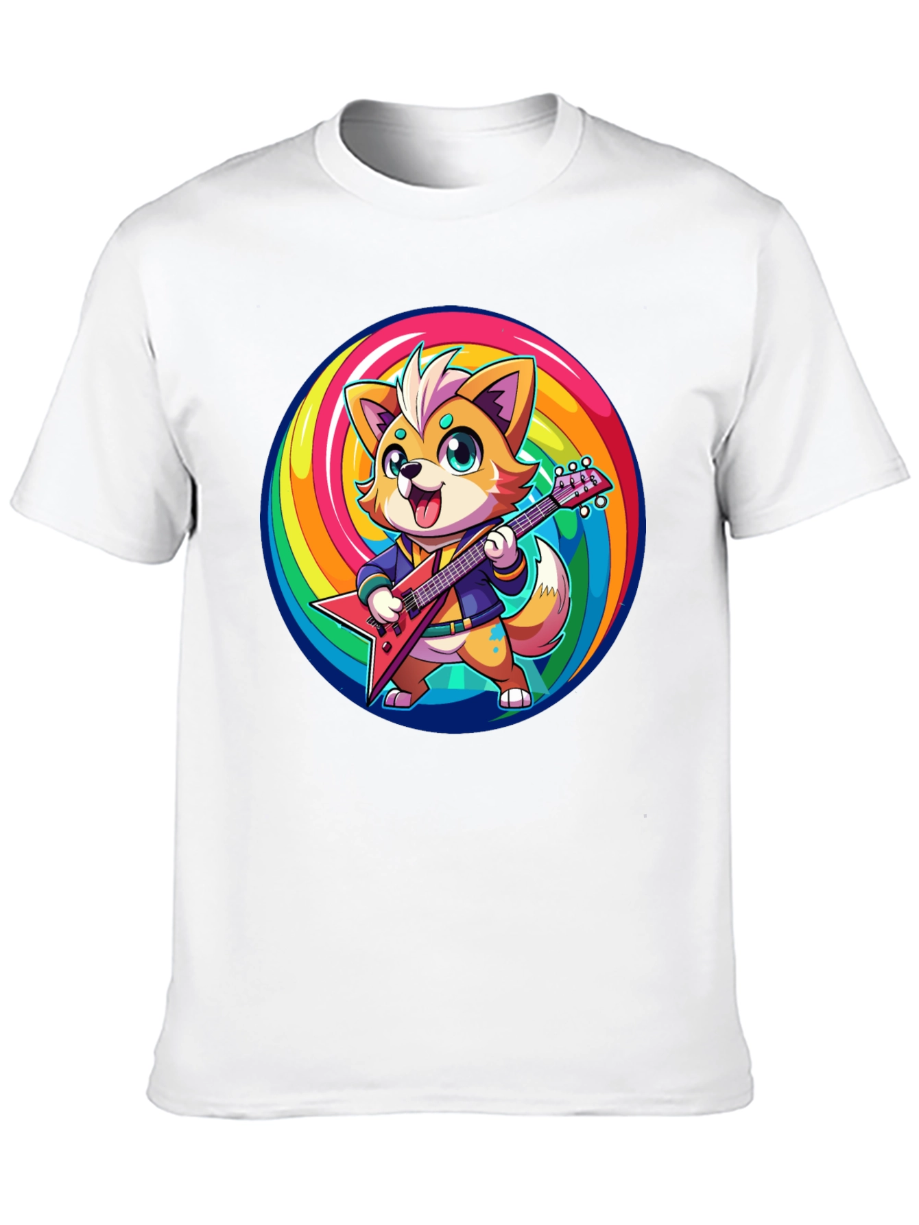 Rockstar Fox T-Shirt - Rainbow Swirl Design