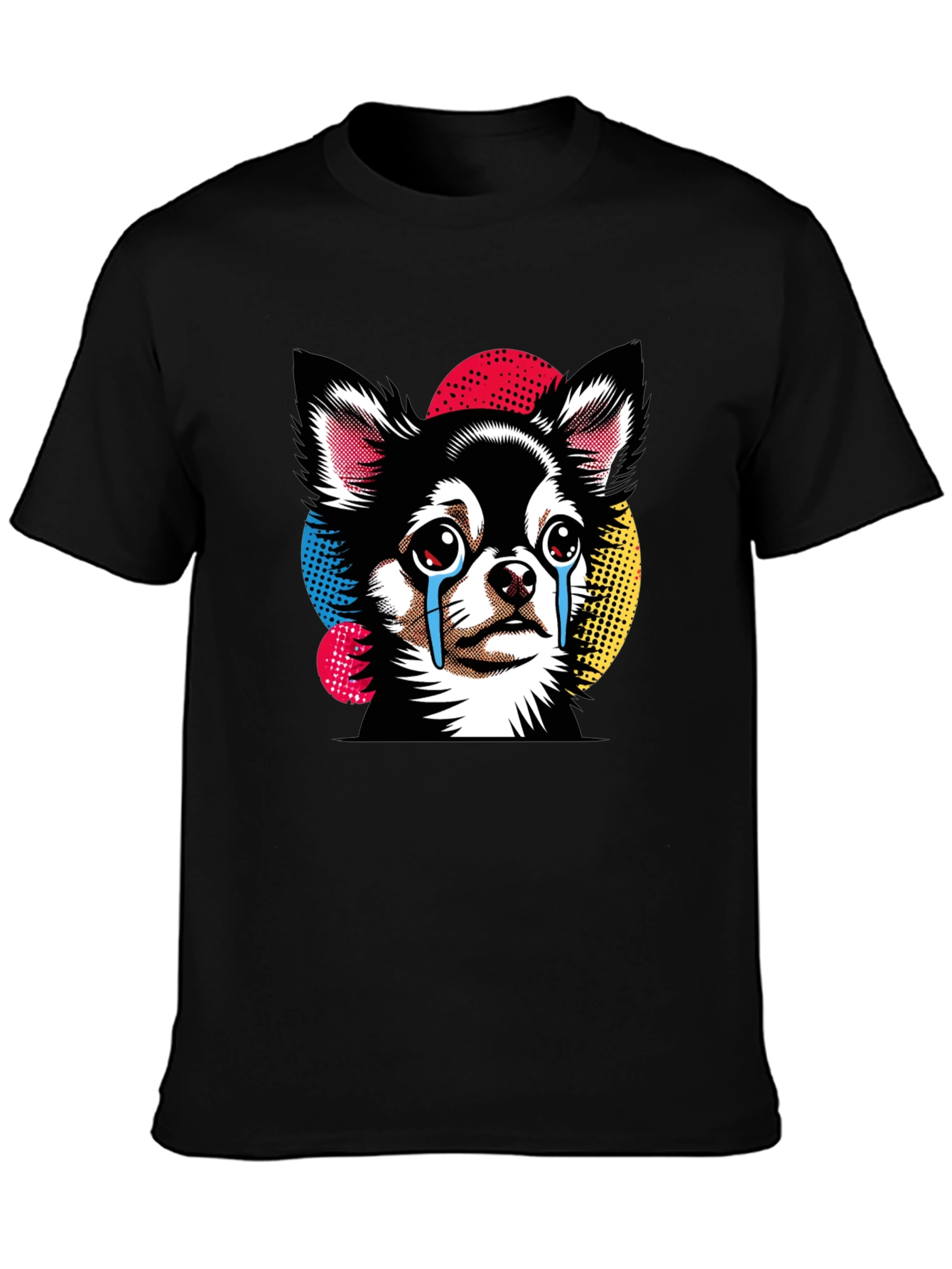 Crying Chihuahua Graphic Tee - Black Cotton T-Shirt